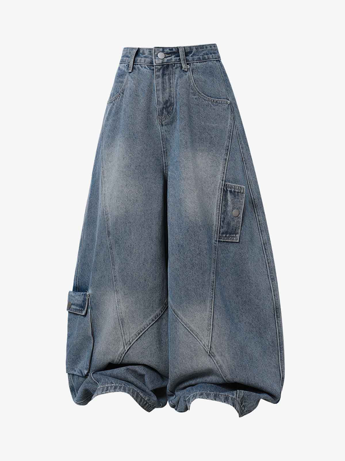 3D Curved Panel Stacked Wide-Leg Denim Jeans - Image 2