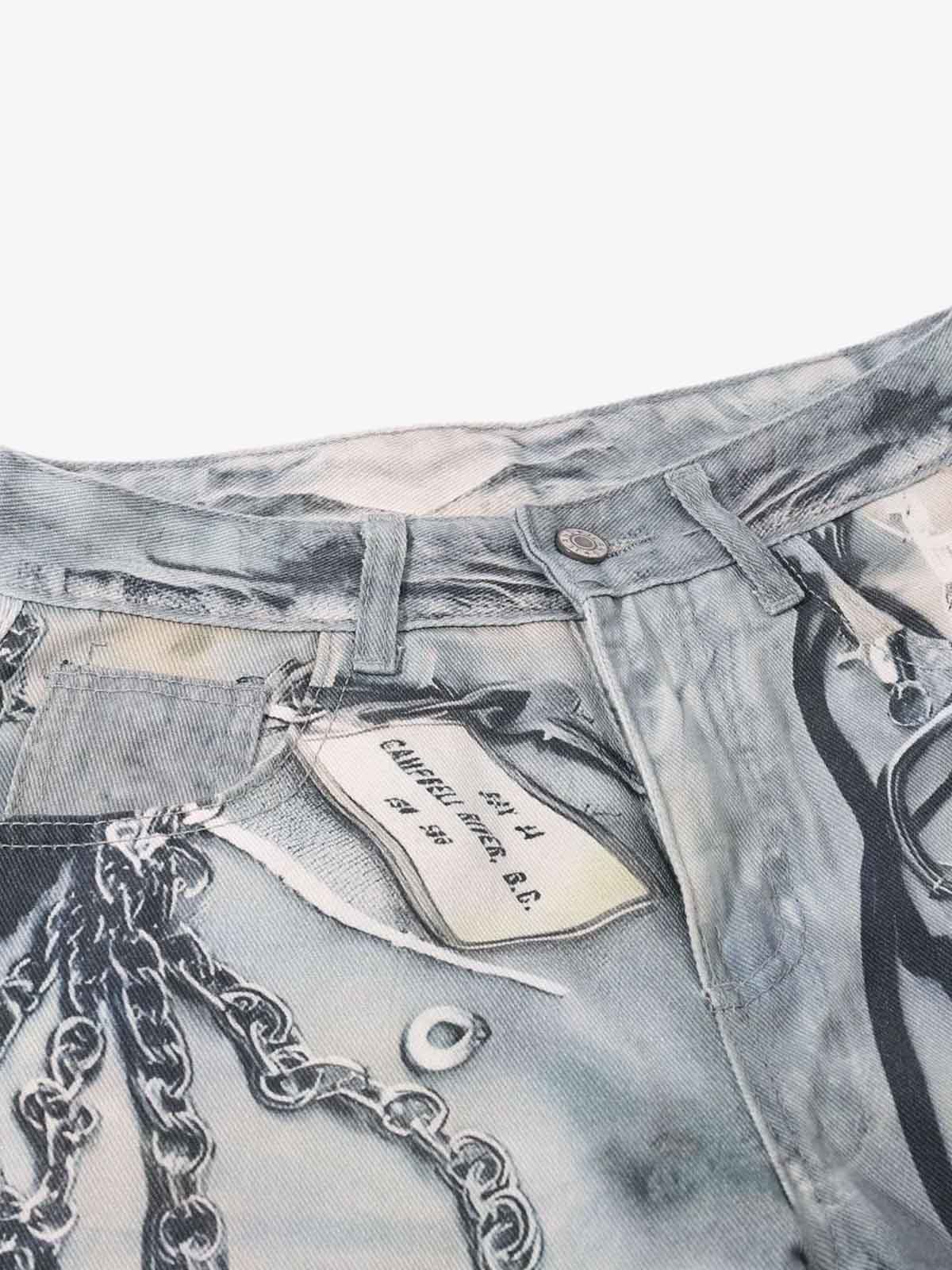 Abstract 3D Digital Print Wide-Leg Jeans - Image 6