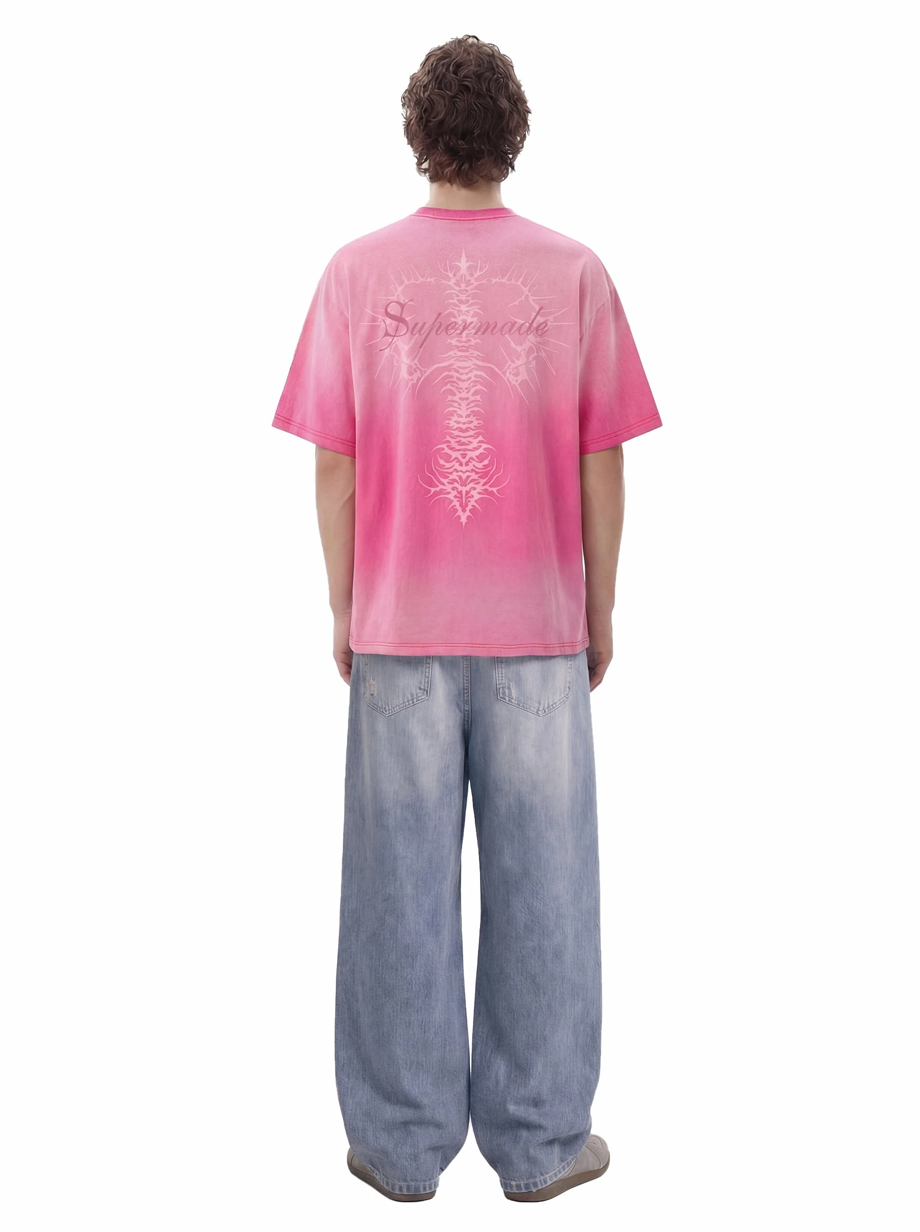 Acid Wash Gothic Cross Spine Graphic Distressed T-Shirt - 2604 - Image 4