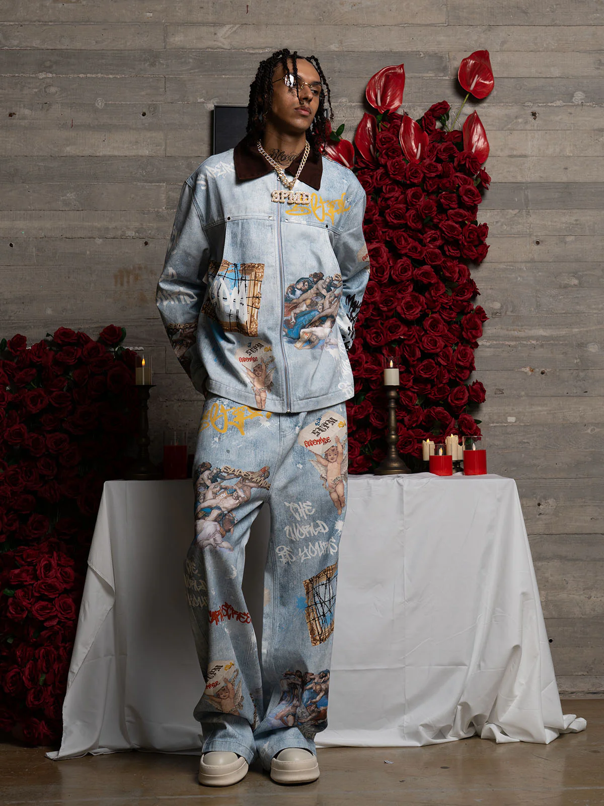 Artistic Patches Graphic  Distressed Denim Jacket - 2573 - Image 3