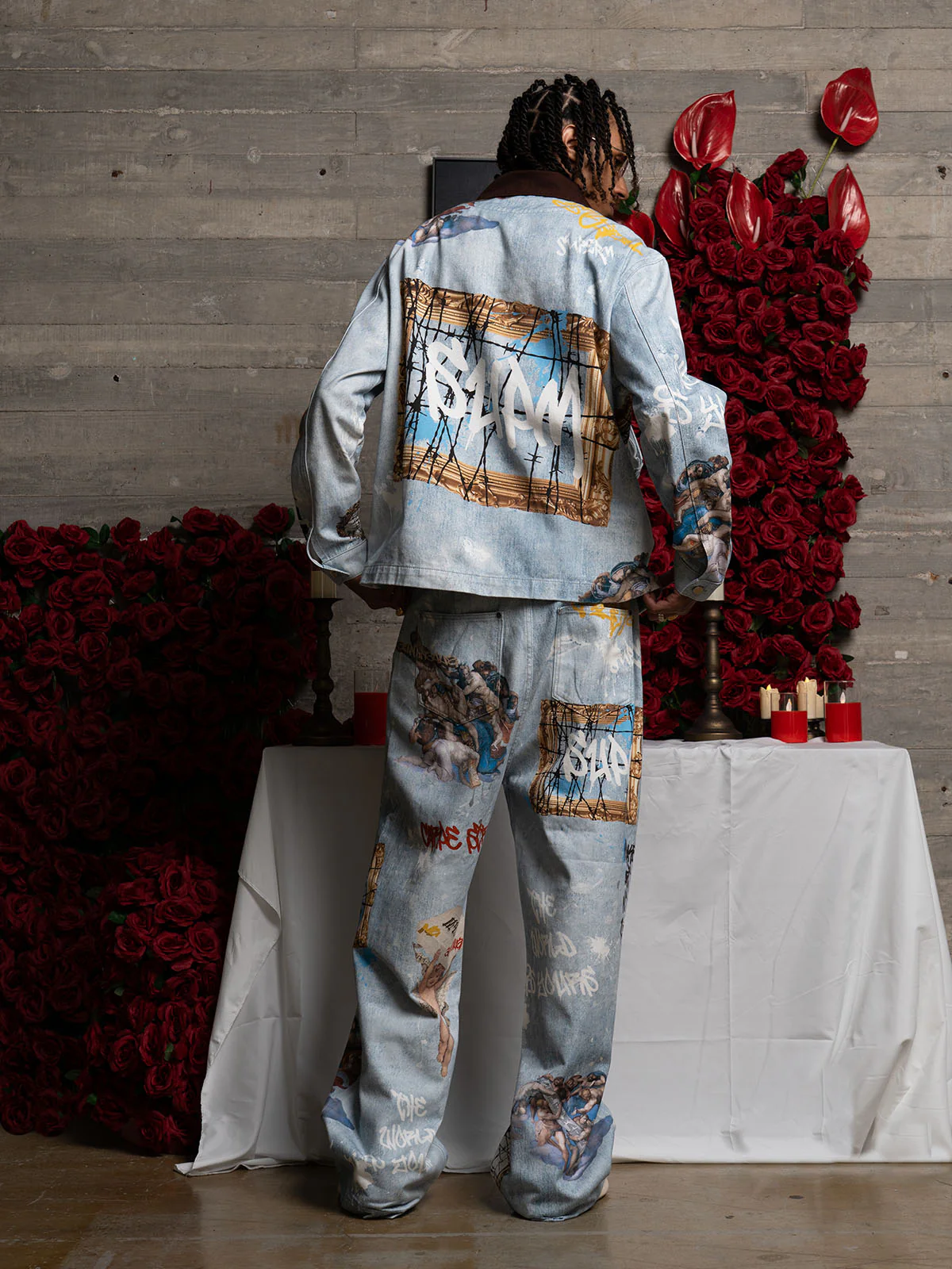 Artistic Patches Graphic  Distressed Denim Jacket - 2573 - Image 4