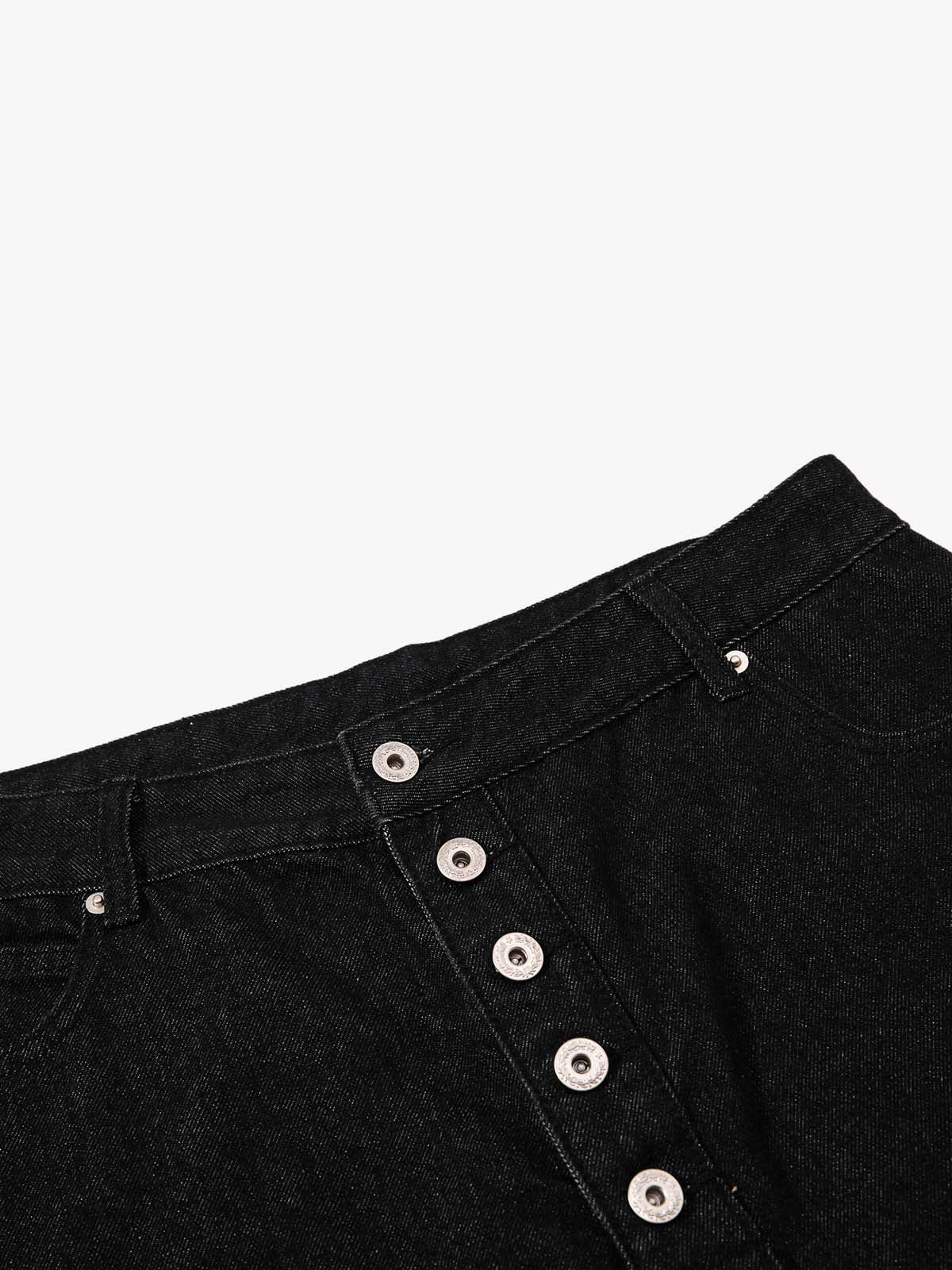Asymmetric Multi-Button Fly Wide-Leg Denim Jorts - Image 3