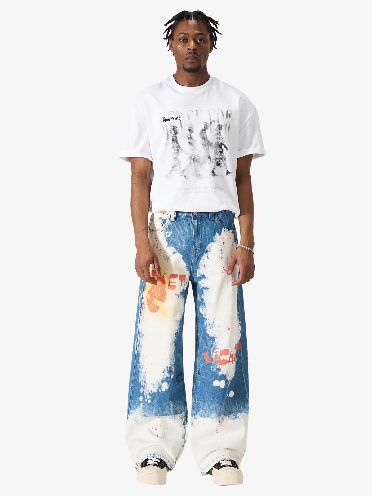 Bleached Paint Splatter Graphic Jeans - Image 2