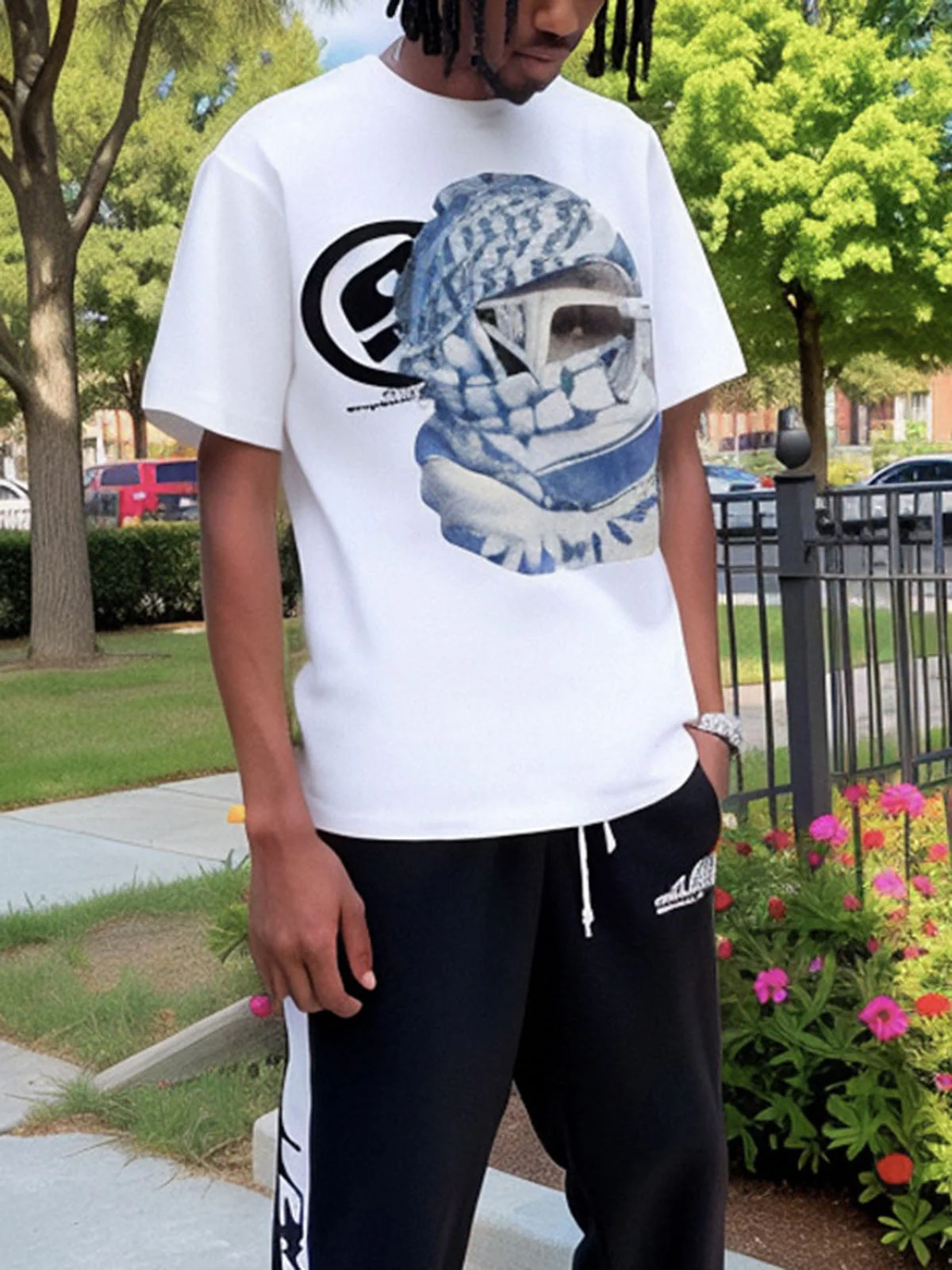 Masked Portrait Graphic T-Shirt - Image 8