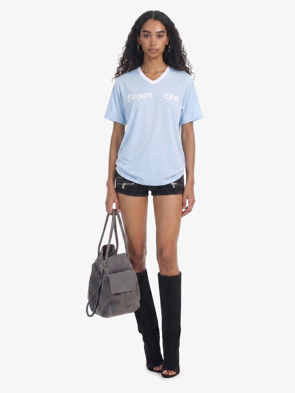 Contrast V Neck Letter Print T-Shirt - Image 5