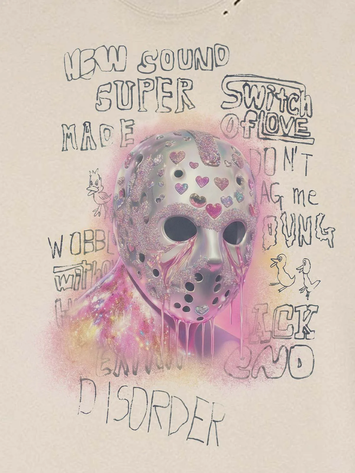 Distressed Heart Cutout Skull Mask Graphic T-Shirt - Image 5