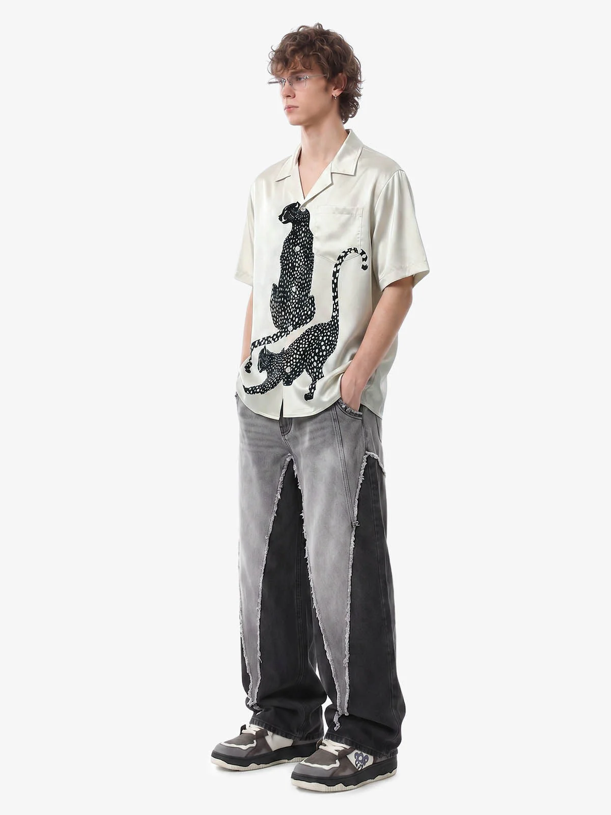 Double Cheetah Graphic Satin Cuban Shirt - Image 4