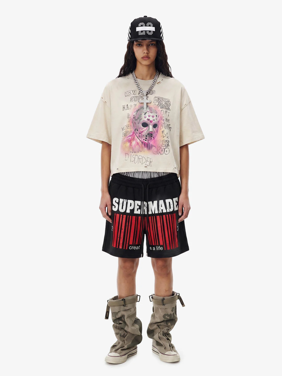 Double Waistband Barcode Graphic Shorts - Image 7
