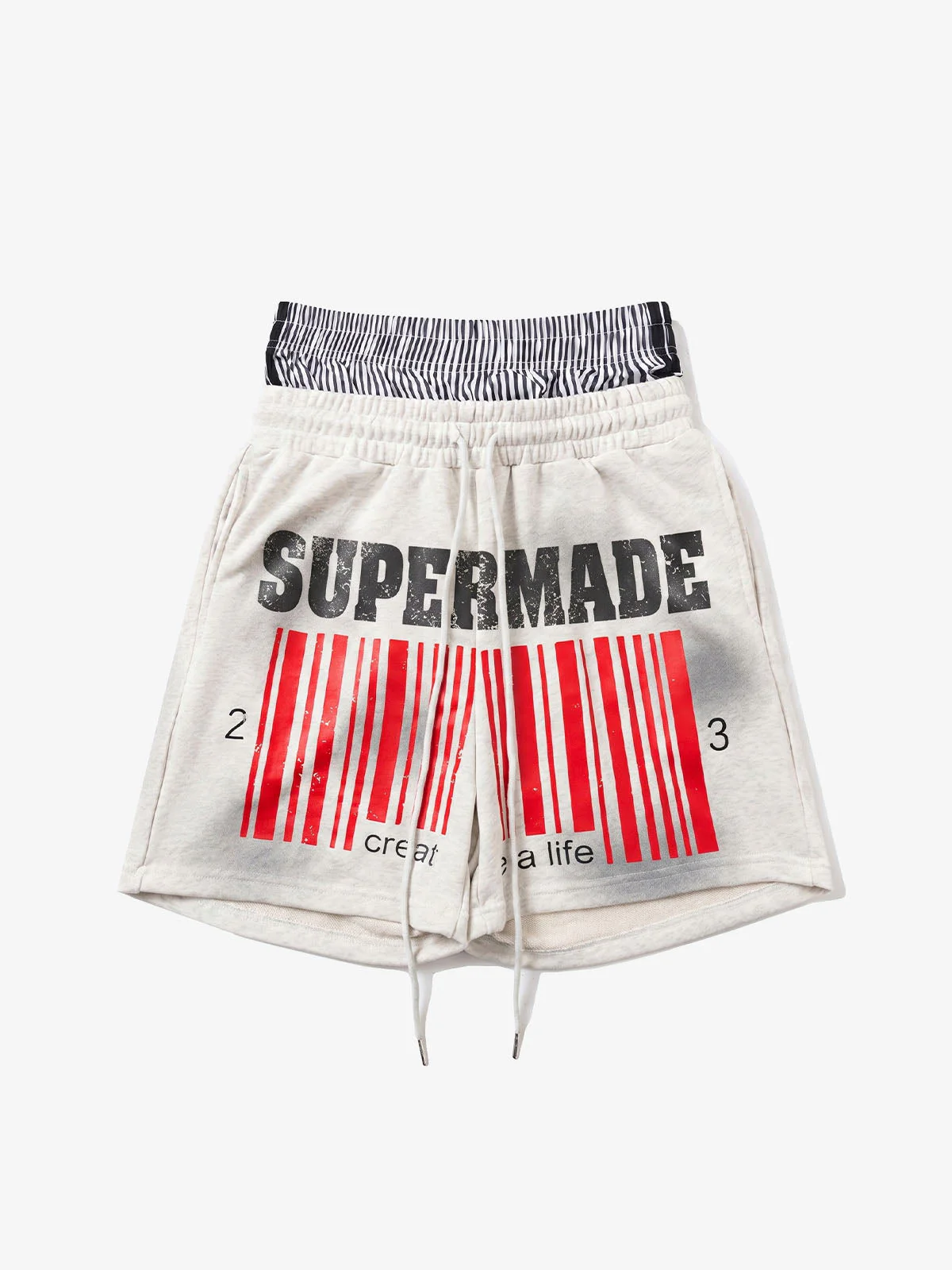 Double Waistband Barcode Graphic Shorts - Image 8