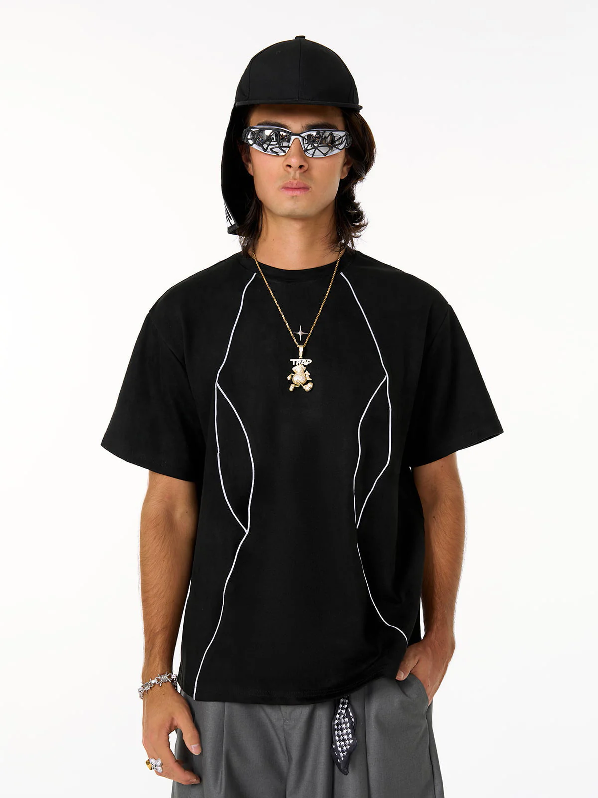 Functional Deconstructed Split Short-Sleeved T-Shirt - 2437 - Image 6