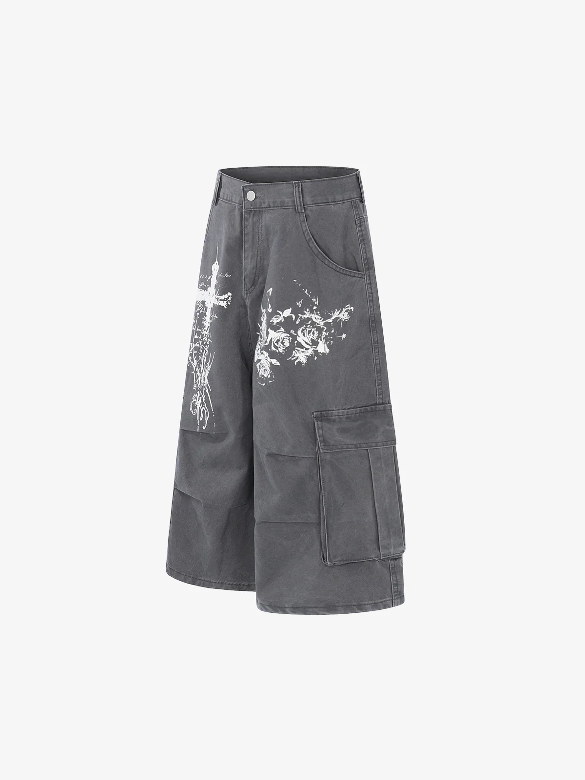 Gothic Cross Graphic Cargo Shorts - Image 3