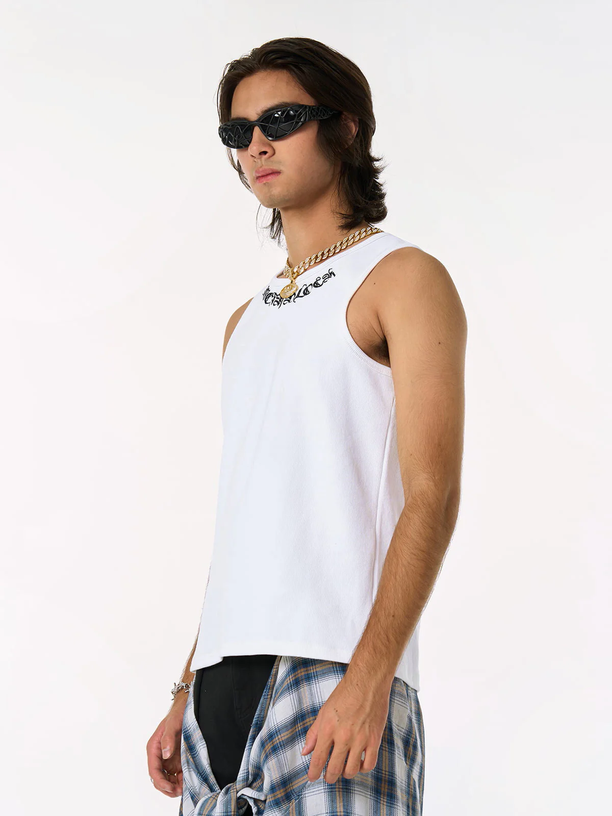 Gothic Lettering Embroidered Ribbed Vest - 2522 - Image 5