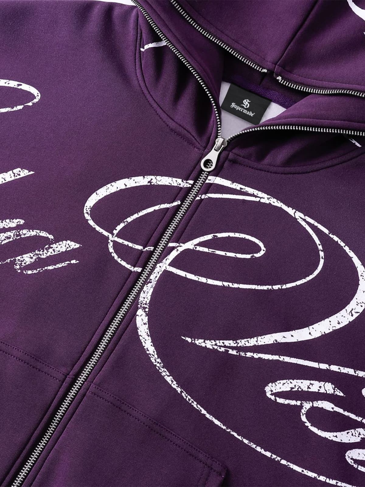 High Street Script Letter Print Zip-up Hoodie Jacket - Image 11