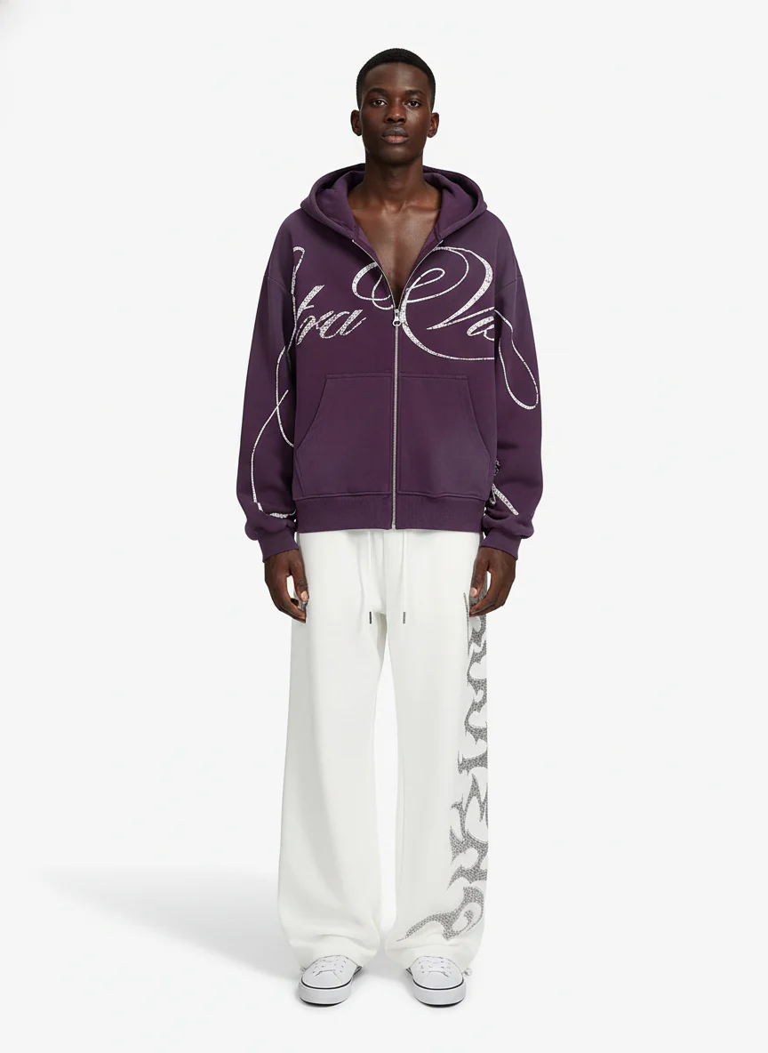 High Street Script Letter Print Zip-up Hoodie Jacket - Image 4
