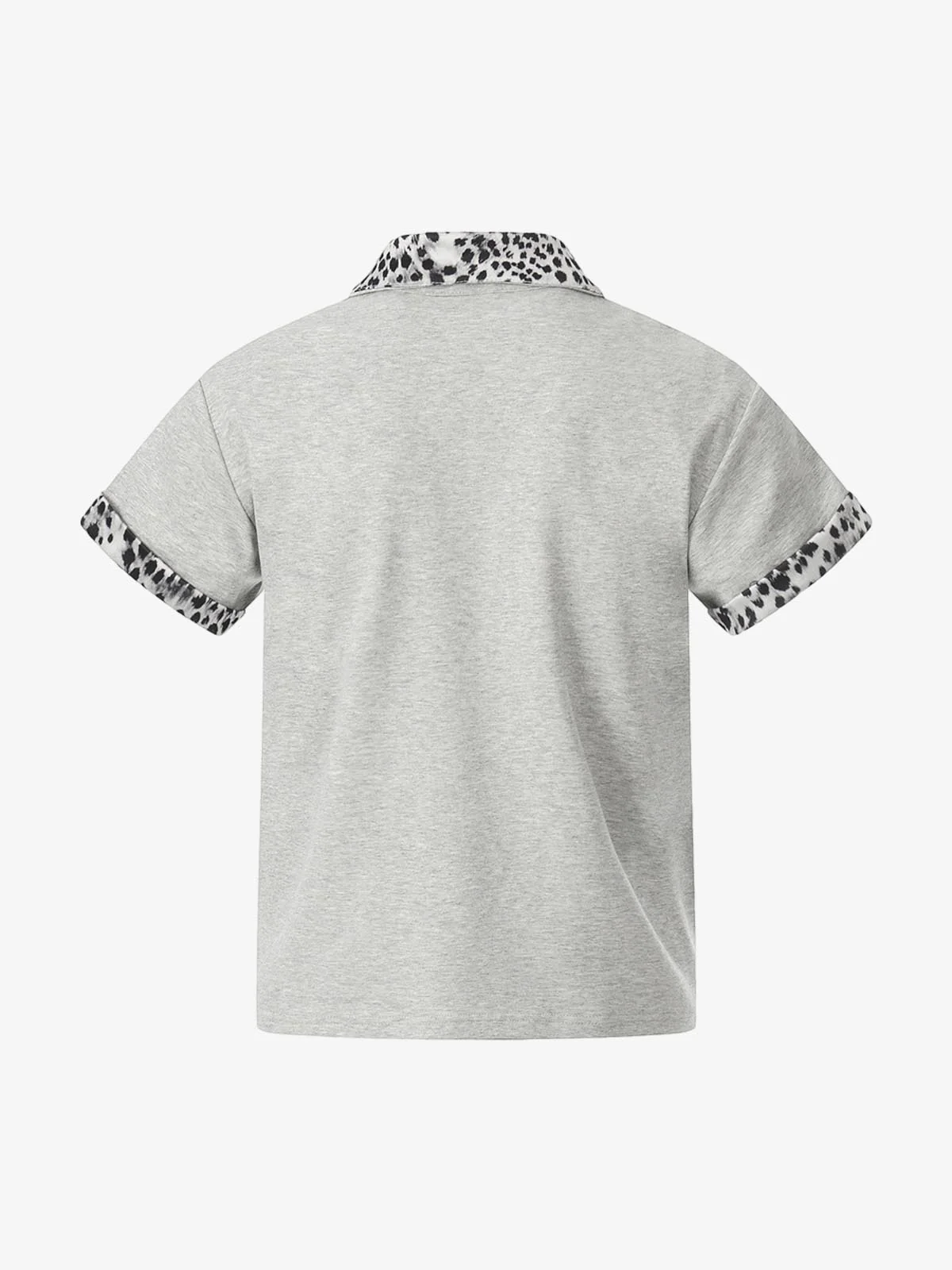 Leopard Trim Half Zip Polo T-Shirt - Image 4