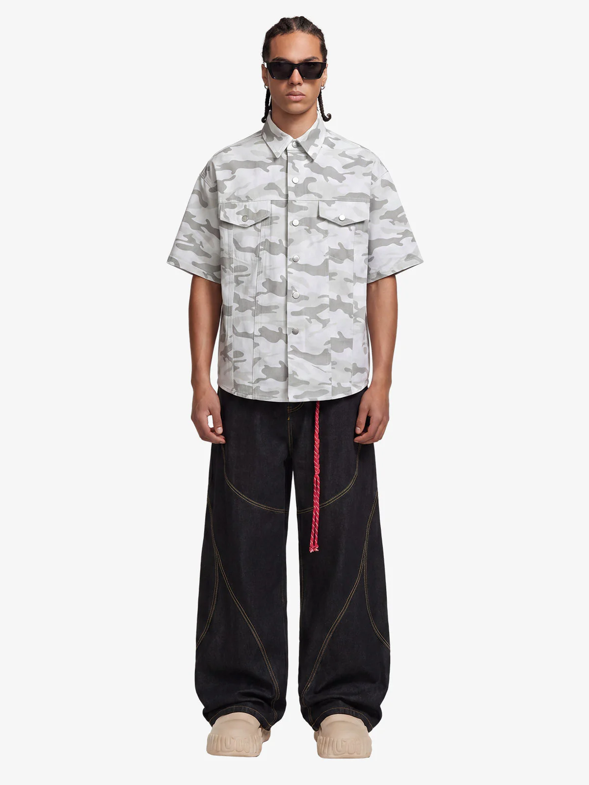 Light Grey Tactical Camo Pleated Denim Shirt - Image 3