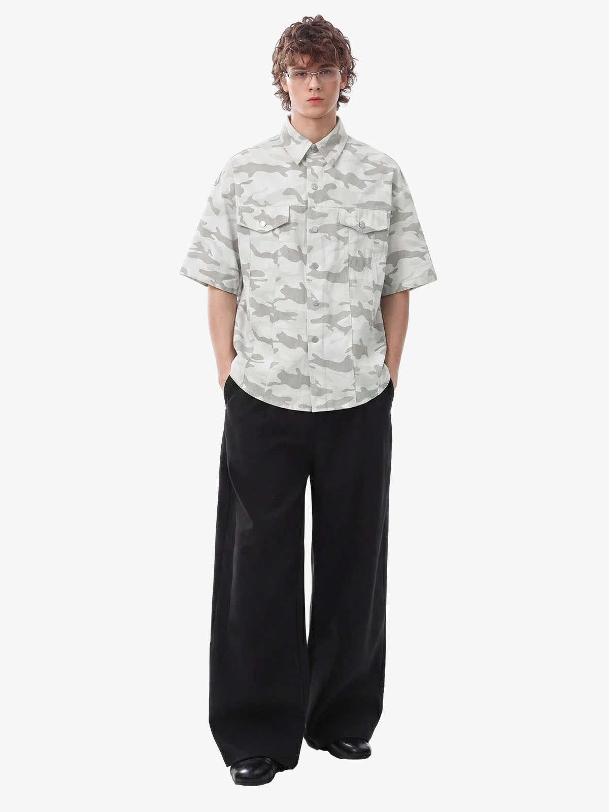 Light Grey Tactical Camo Pleated Denim Shirt - Image 4