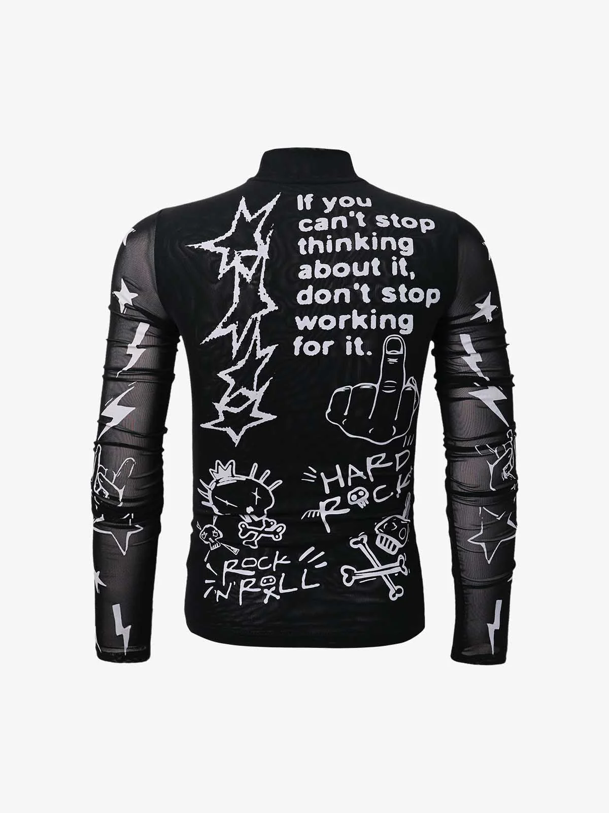 Punk Graphic Mesh Long Sleeve Top - Image 3