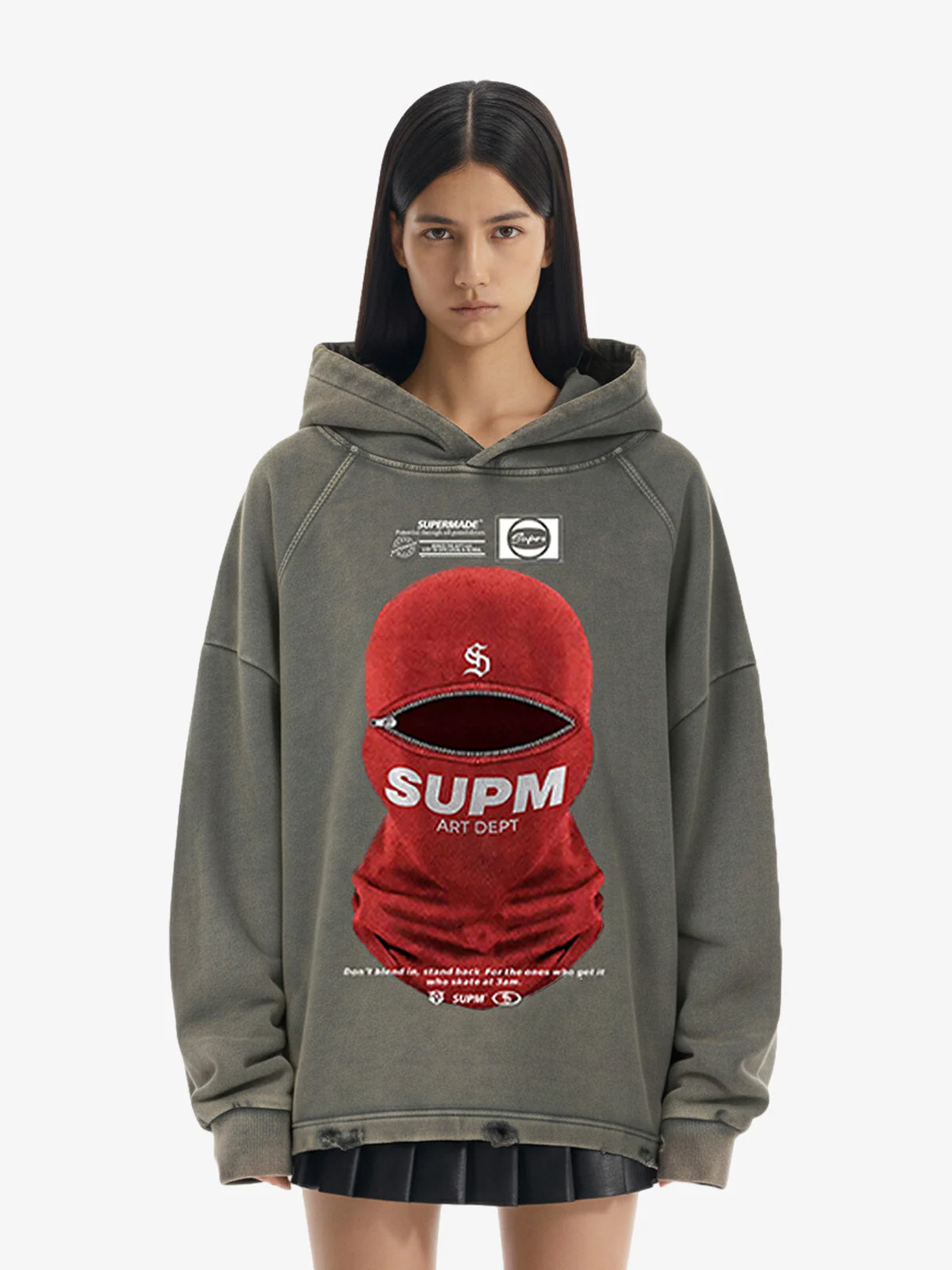 Retro Bandit Hat Graphic Distressed Cropped Hoodie - Image 7