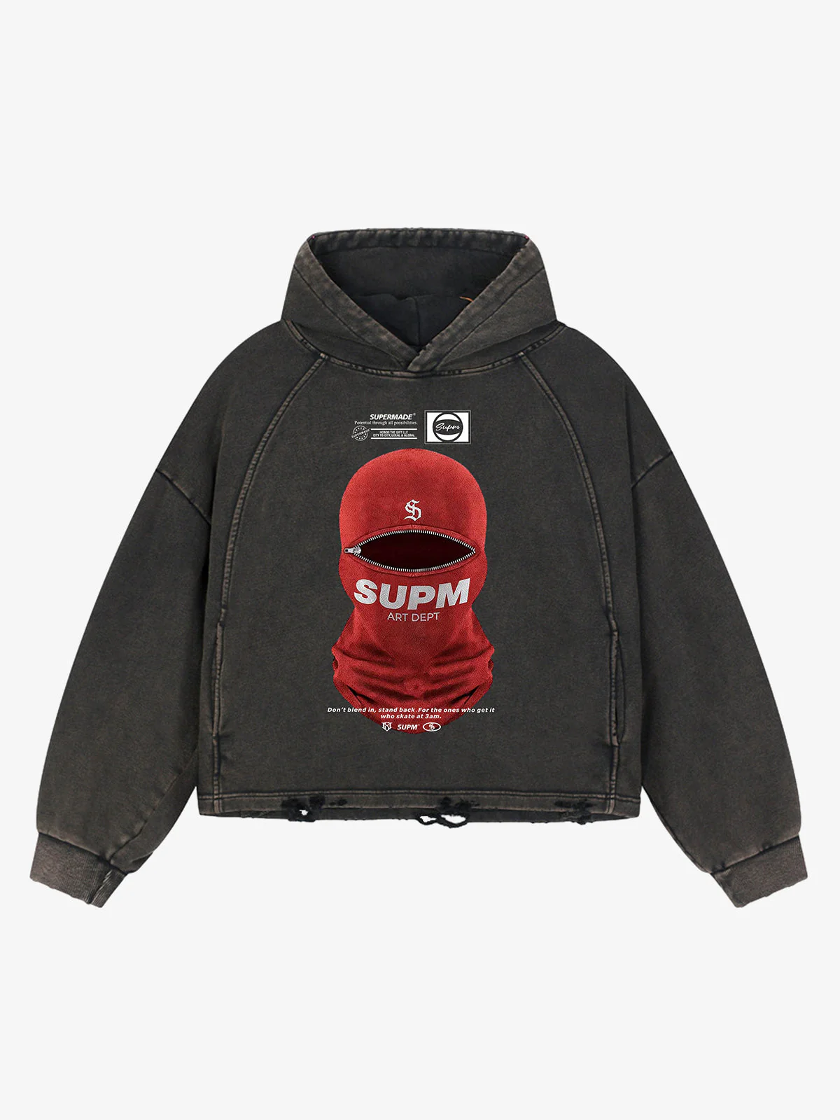 Retro Bandit Hat Graphic Distressed Cropped Hoodie - Image 8
