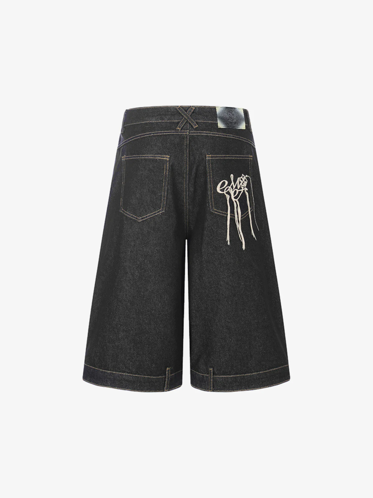 Retro Contrast Stitching Curved Leg Denim Jorts - Image 2