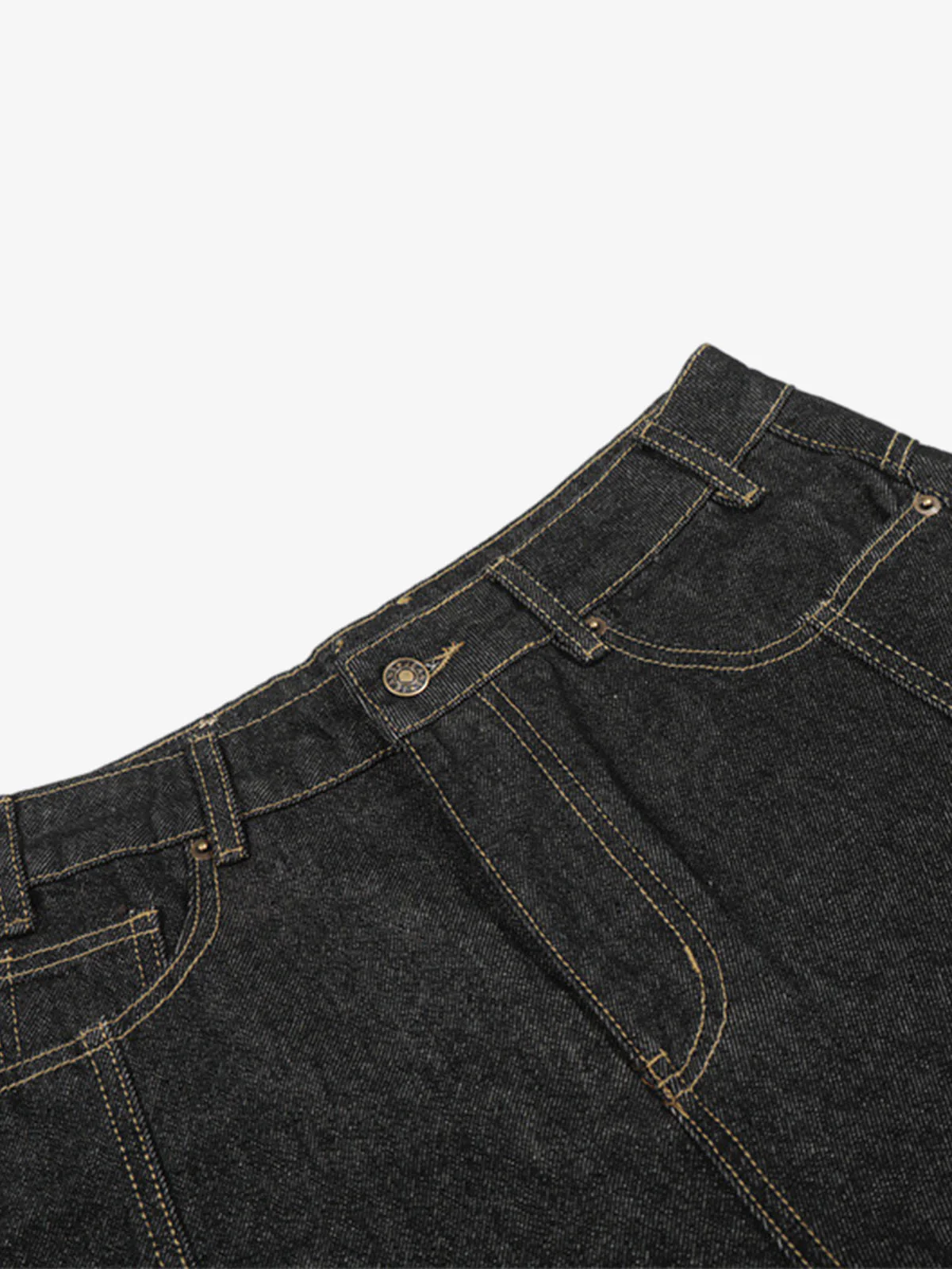 Retro Contrast Stitching Curved Leg Denim Jorts - Image 3