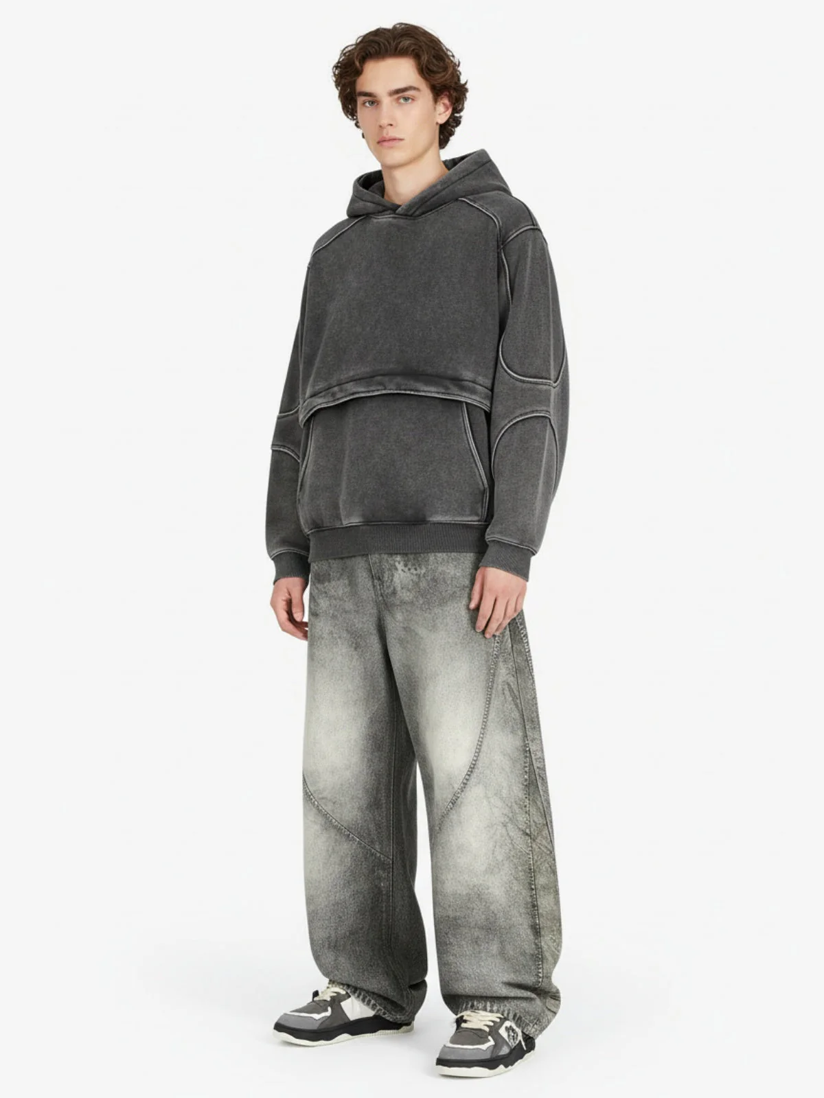 Retro Deconstructed Patchwork Washed Hoodie - Image 4