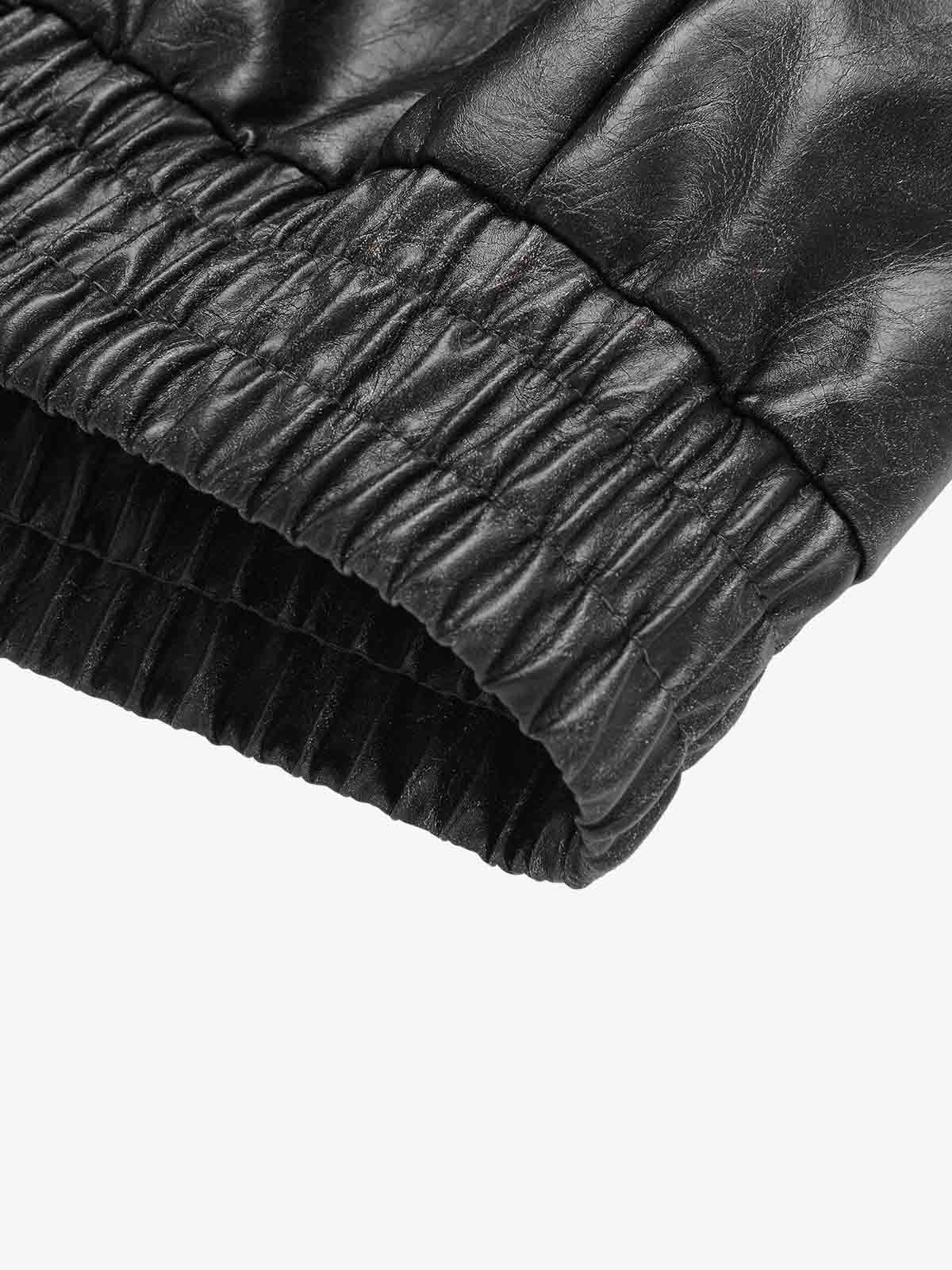 Retro Leather Stand-Collar Elastic Hem Jacket - Image 12