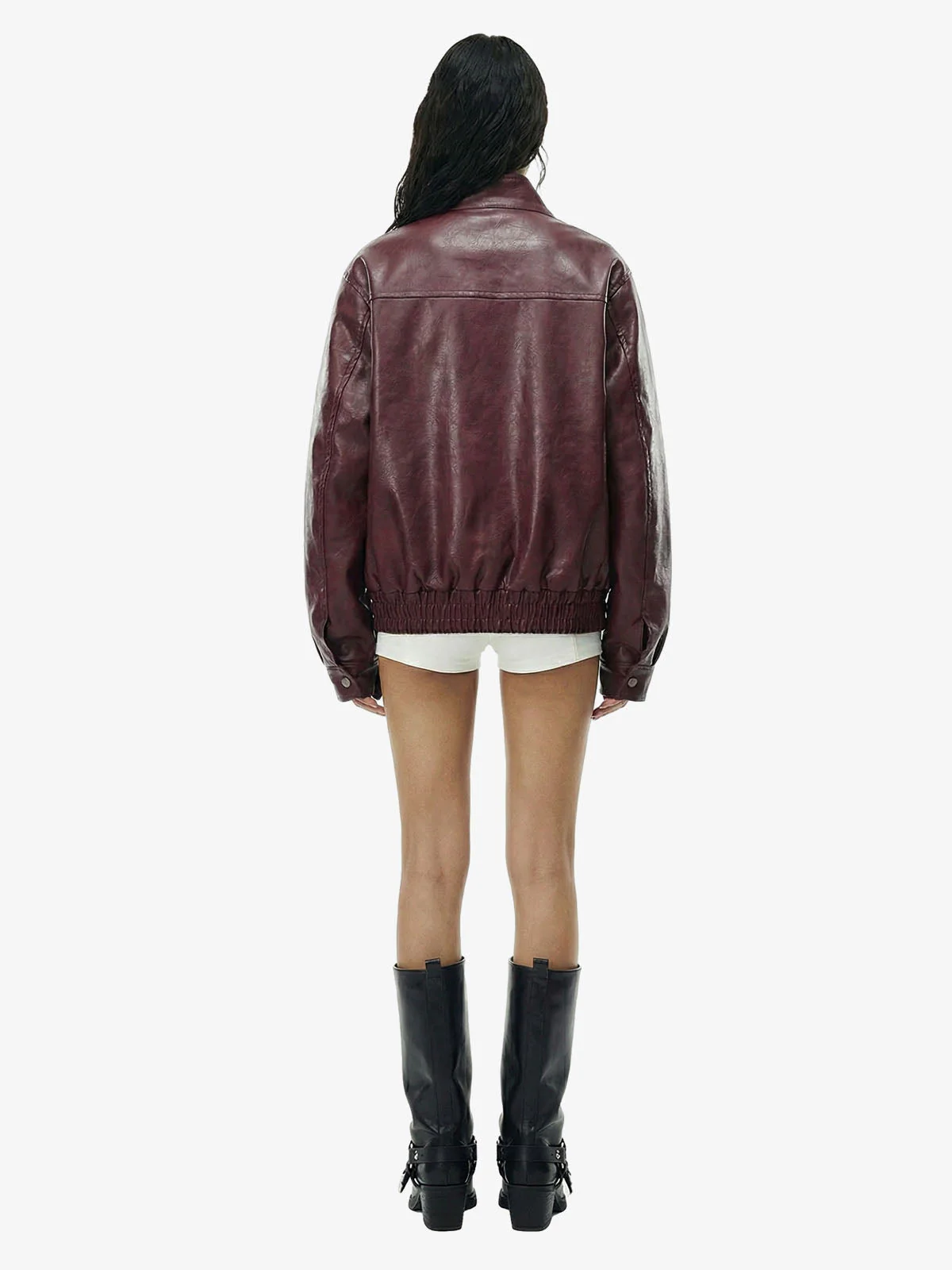 Retro Leather Stand-Collar Elastic Hem Jacket - Image 6
