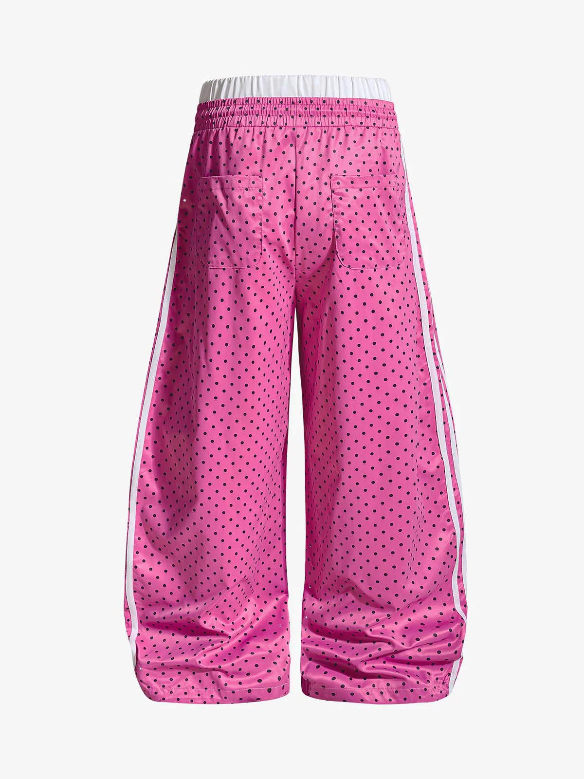Retro Polka Dot Side Stripe Drawstring Baggy Pants - Image 4