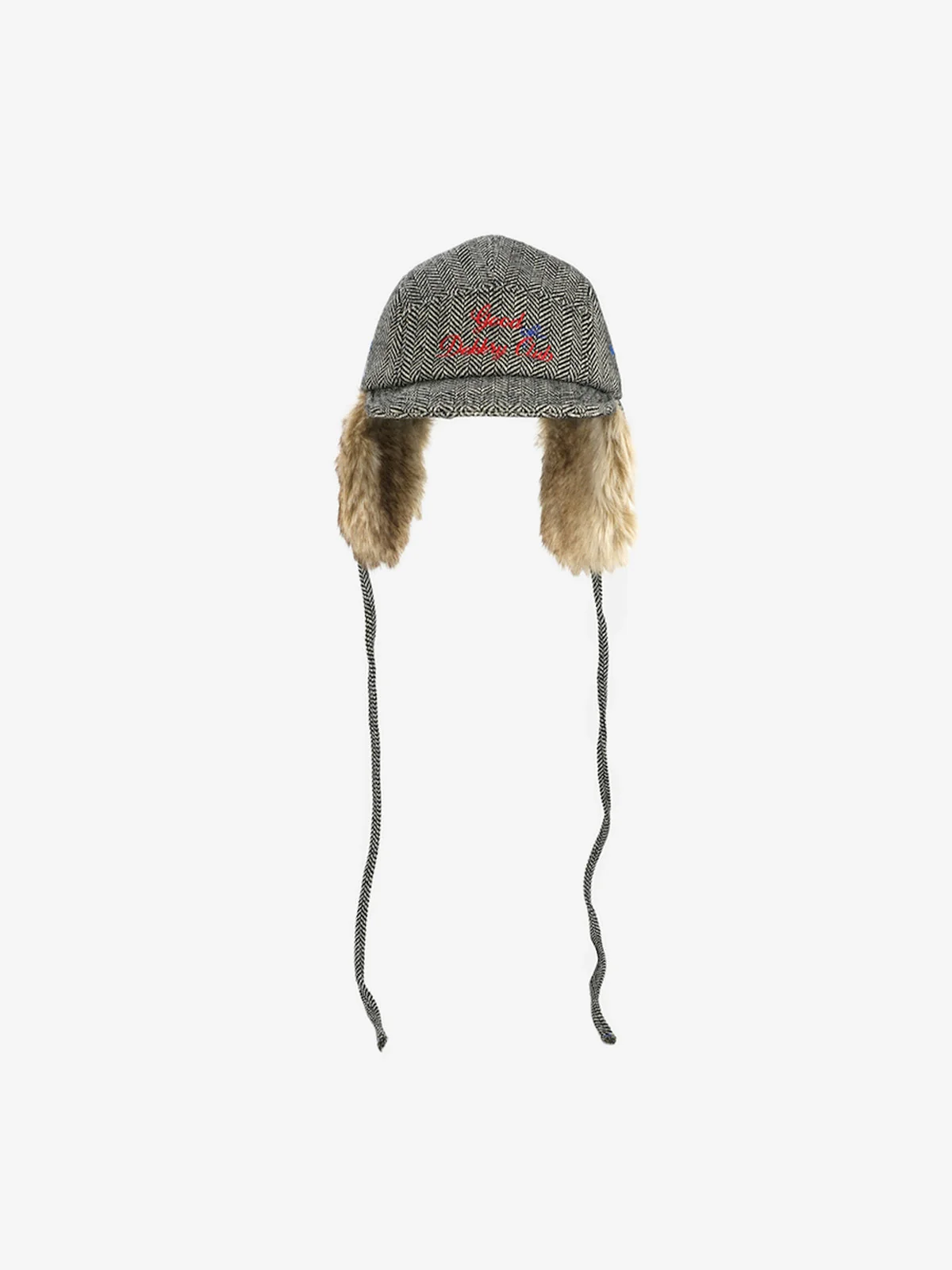 Retro Tweed Plush Earflap Embroidered Letter Cap - Image 2