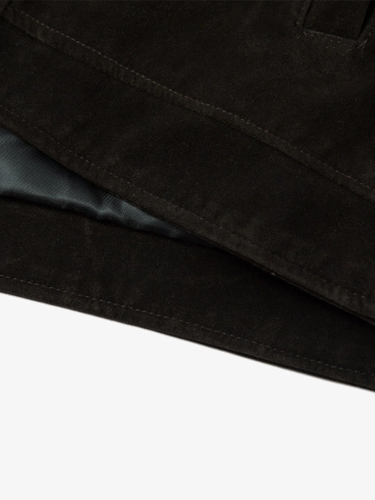 Retro Unique Metal Button Lapel Suede Bomber Jacket - 2538 - Image 12