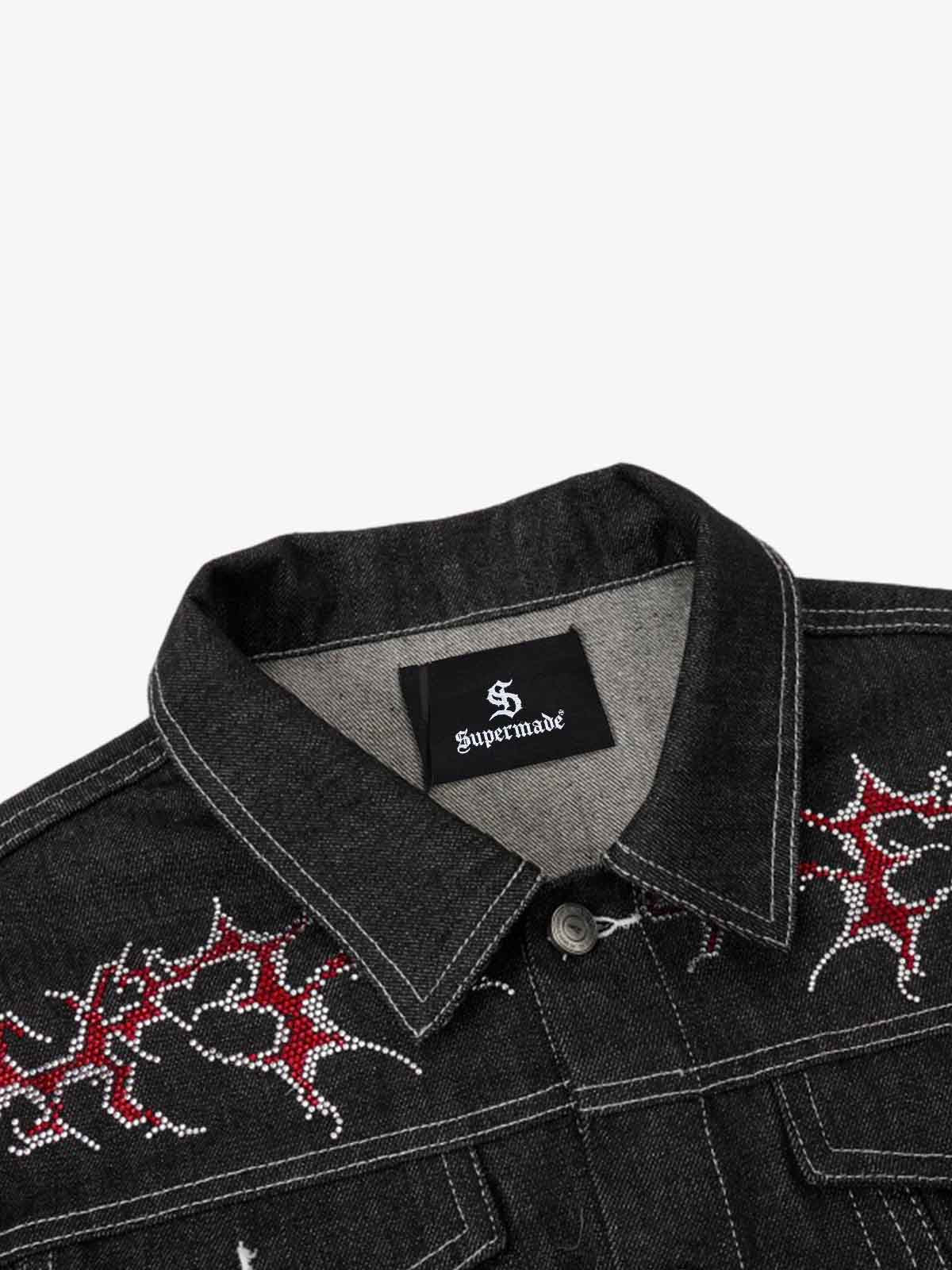 Rhinestone Thorn Graphic Denim Jacket - Image 3