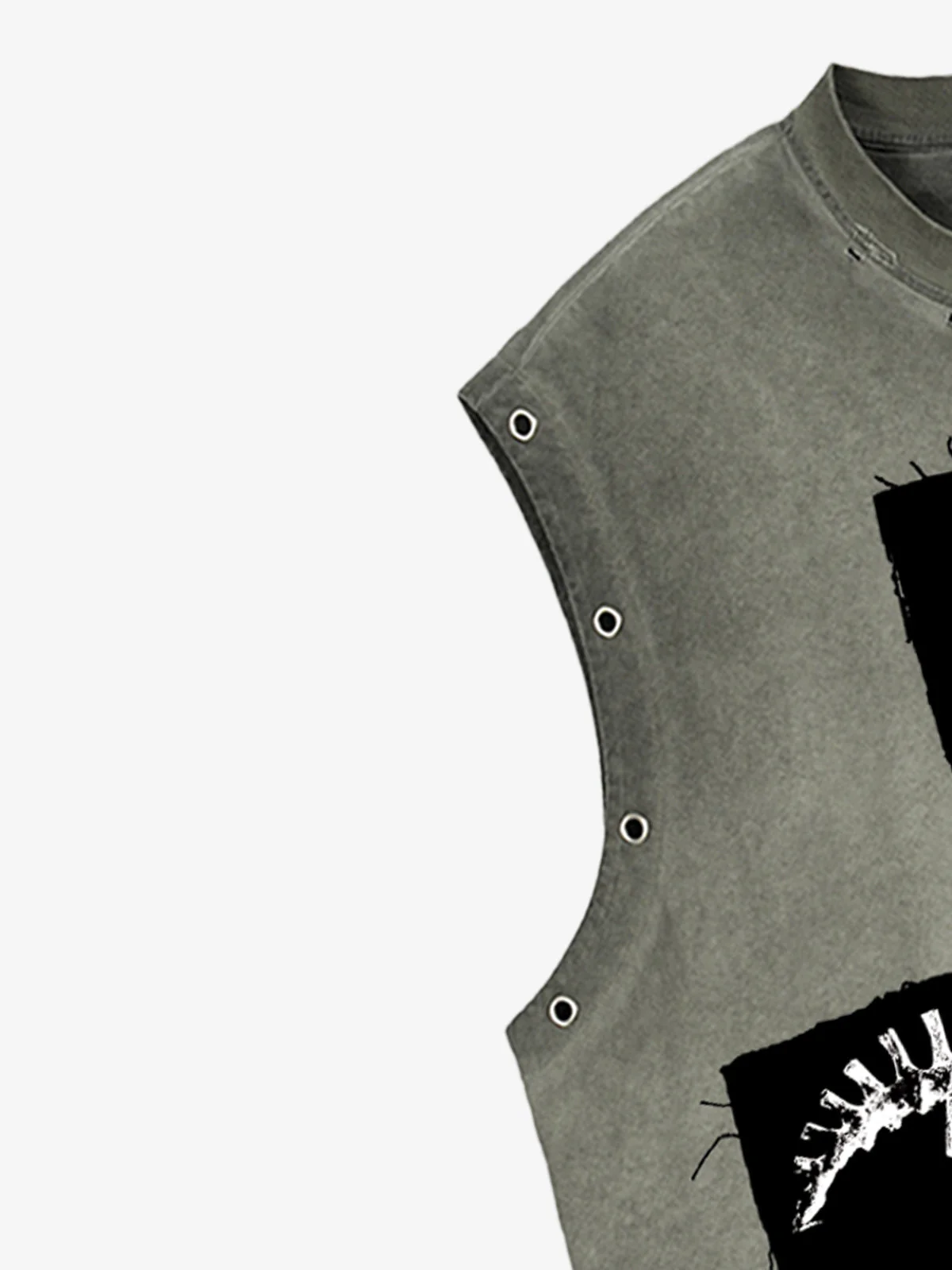 Ripped Graphic Patch Sleeveless Vest - 2632 - Image 9