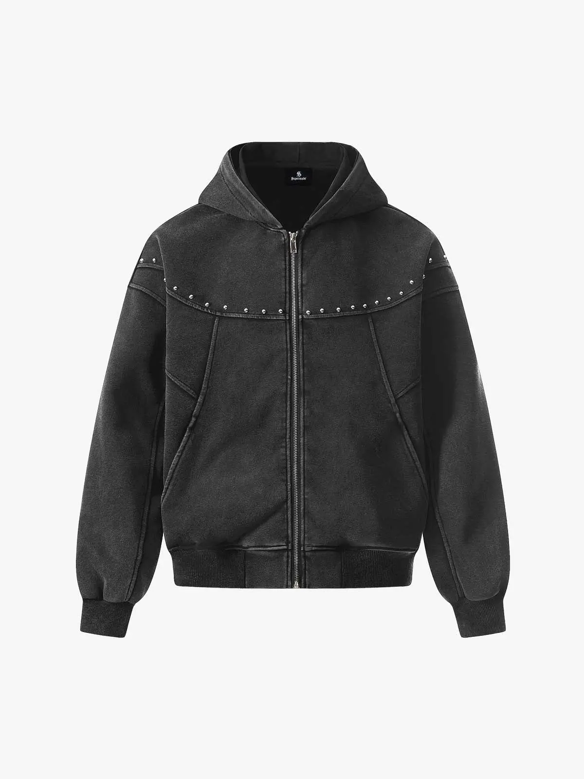 Rivet Detail Fleece Zip Up Hoodie - Image 3