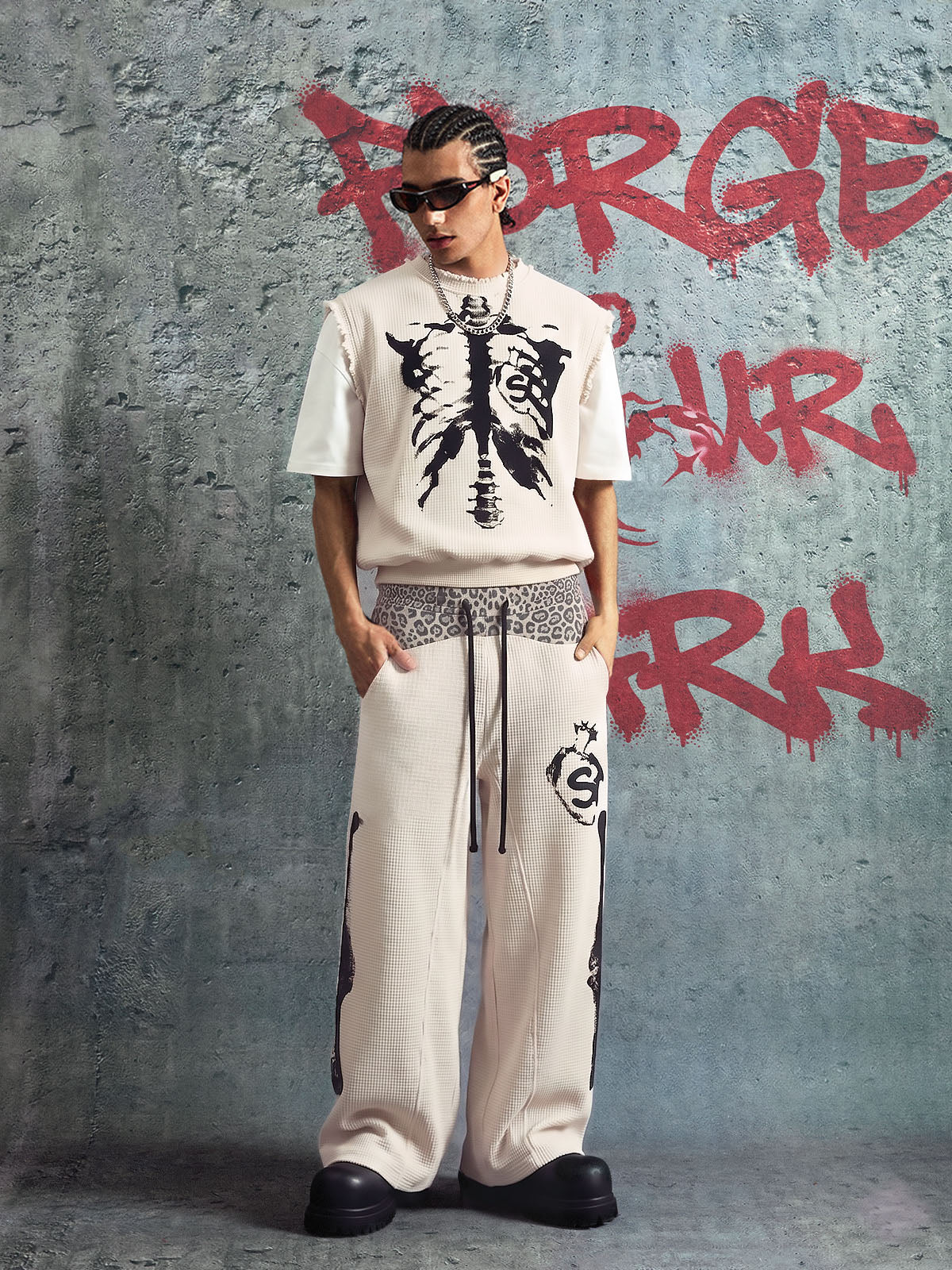Skeleton Graphic Sleeveless Top and Pants Set - 2628 - Image 4