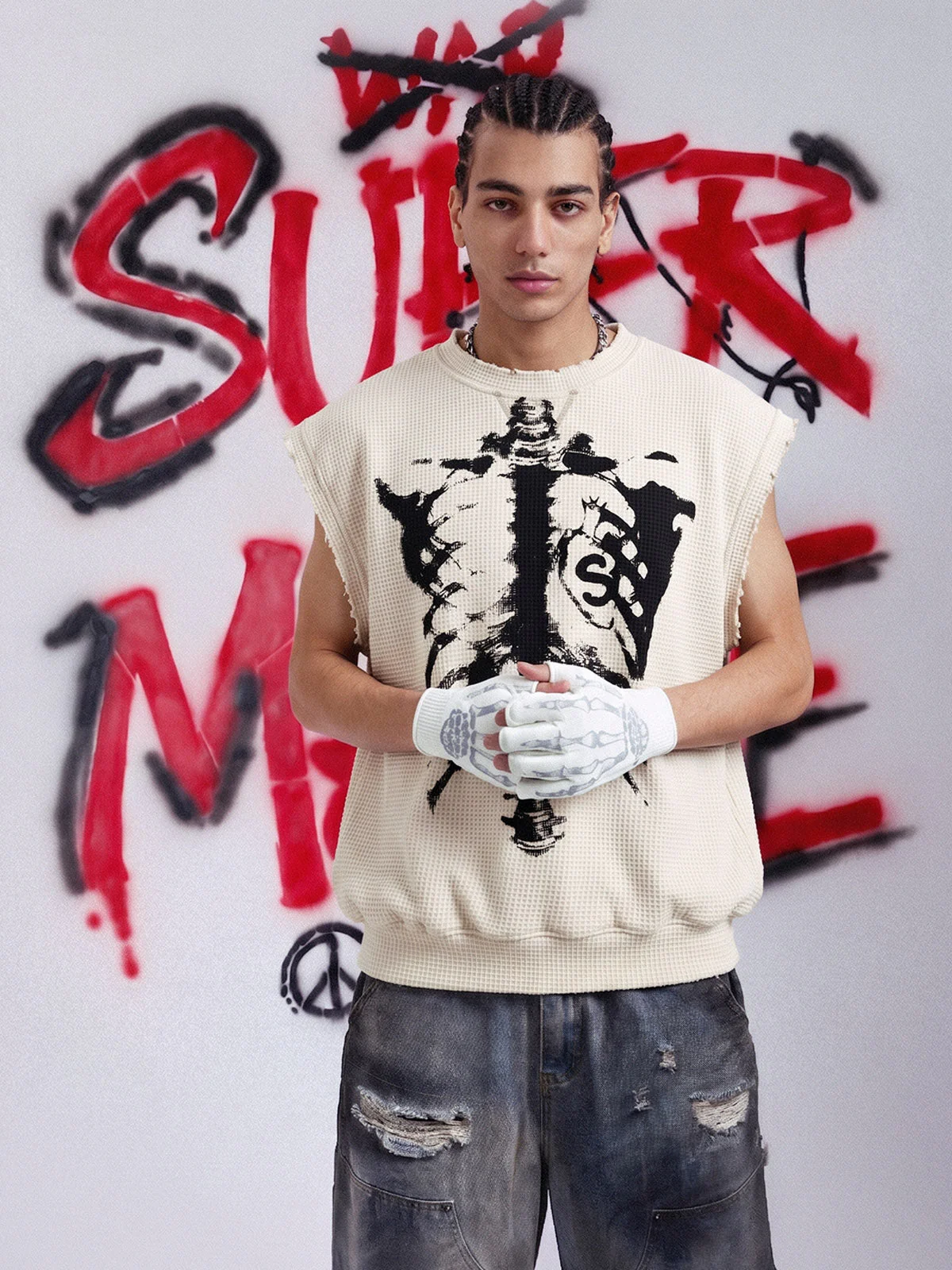 Skeleton Graphic Sleeveless Top and Pants Set - 2628 - Image 6