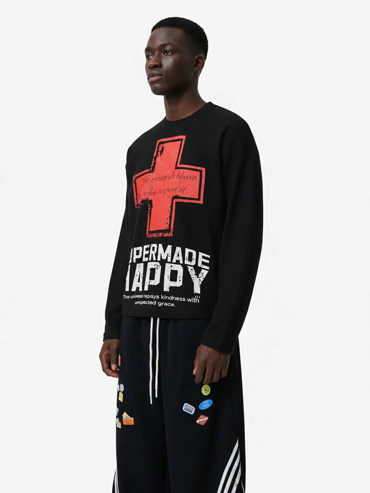Street Cross Lettering Print Long-Sleeved T-Shirt - 2608 - Image 2