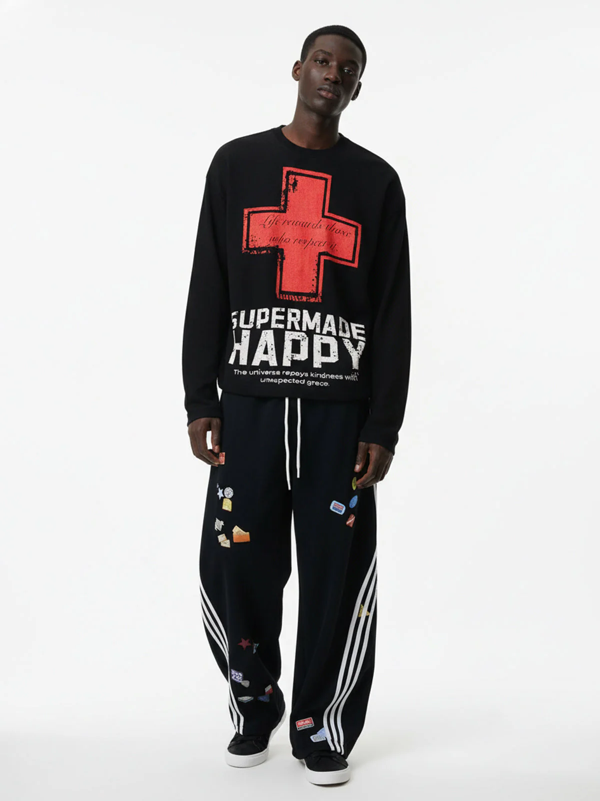 Street Cross Lettering Print Long-Sleeved T-Shirt - 2608 - Image 3
