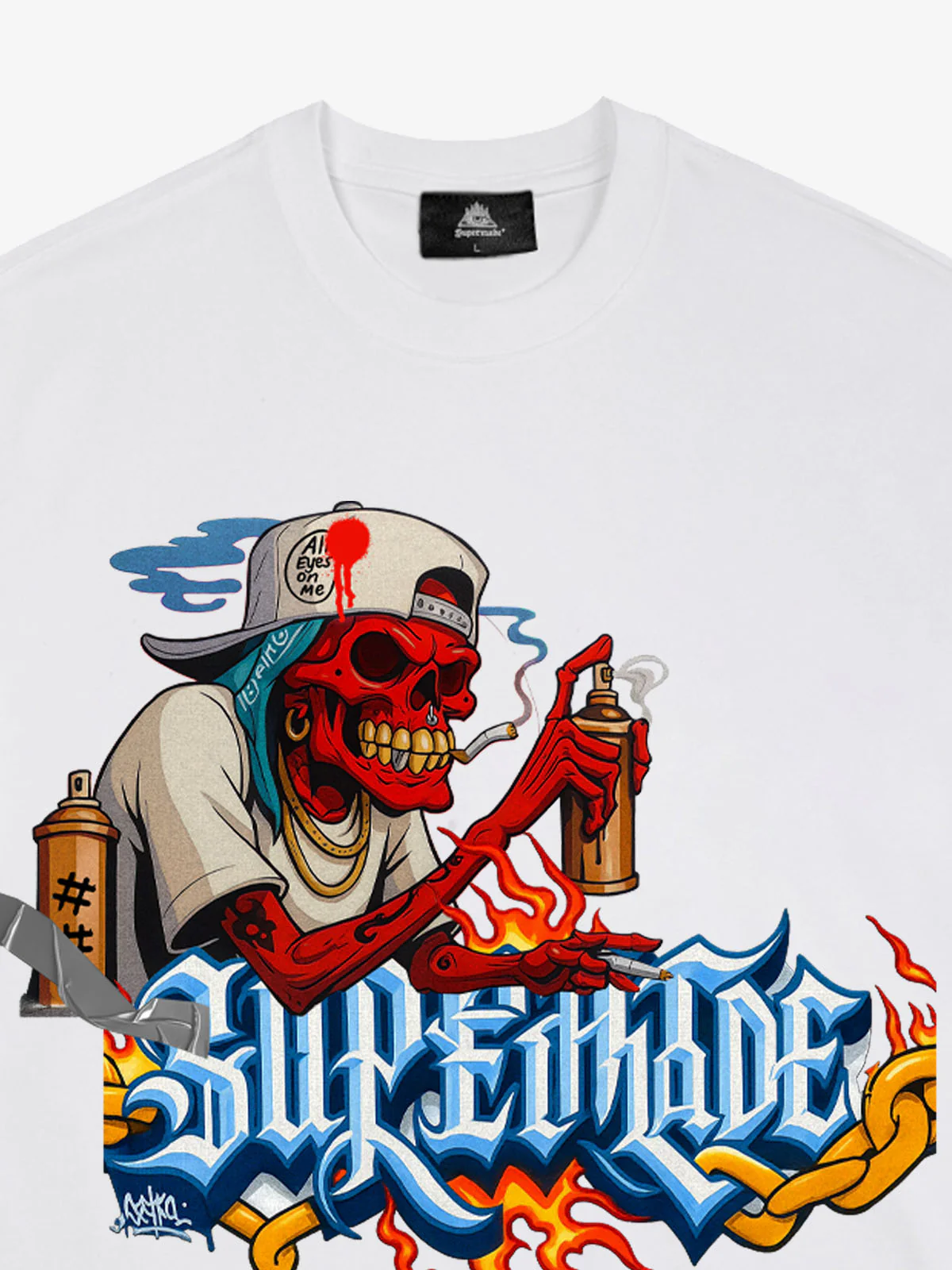 Street Skull Graffiti Artist Flame Flower Font T-Shirt - Image 8