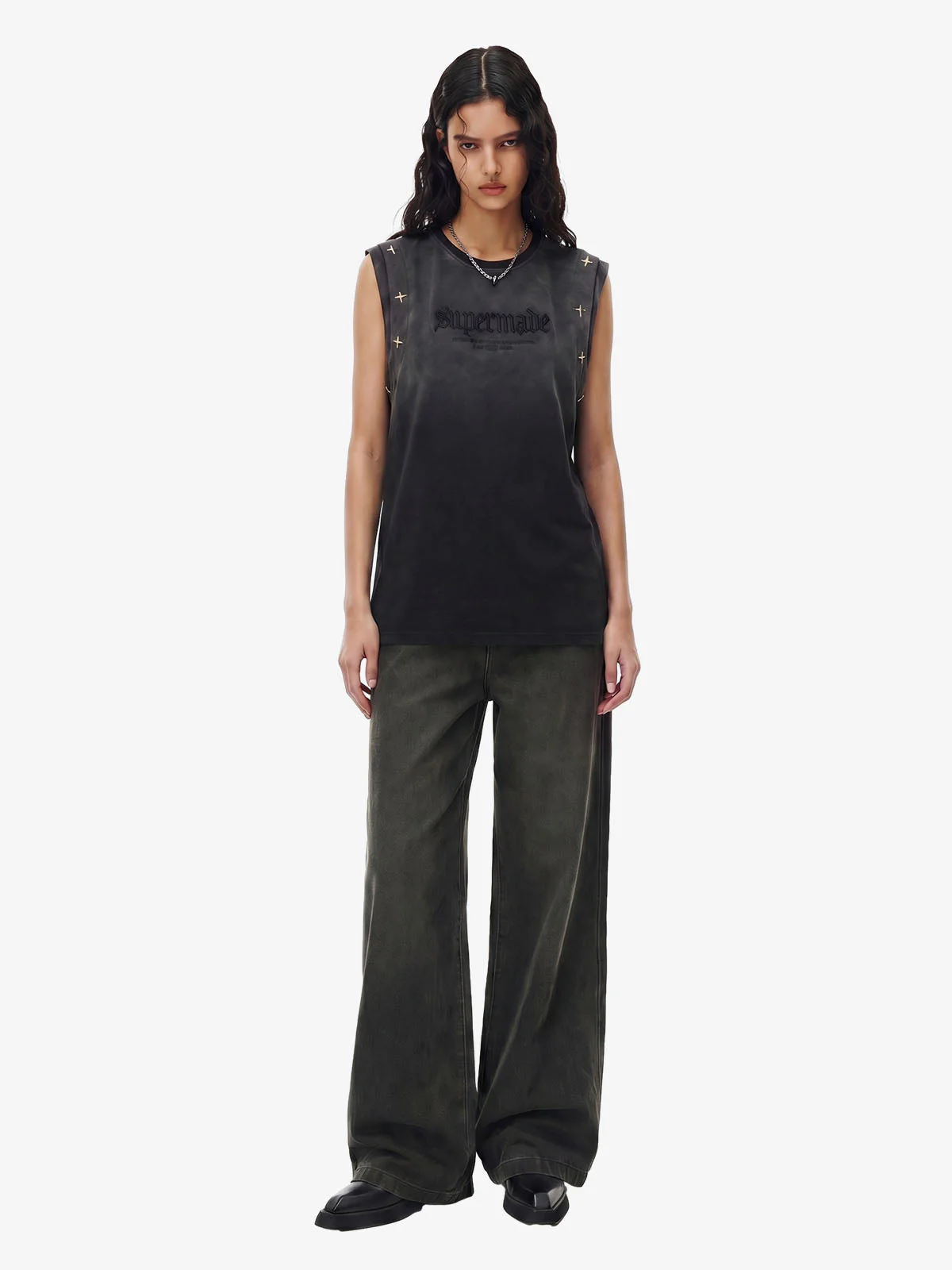 Jersey Knit Gradient Embroidered Stars Tank Top - 2461 - Image 3