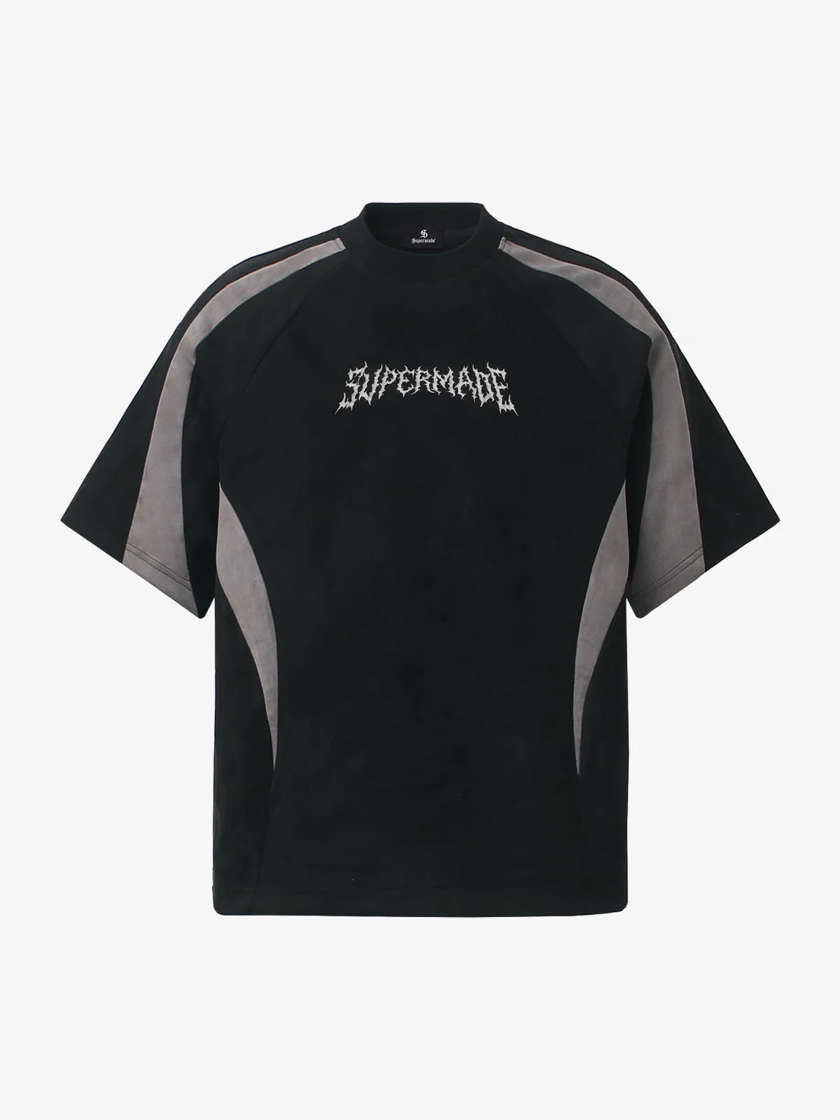 Suede Panel Embroidered Logo Short Sleeve T-Shirt - Image 2