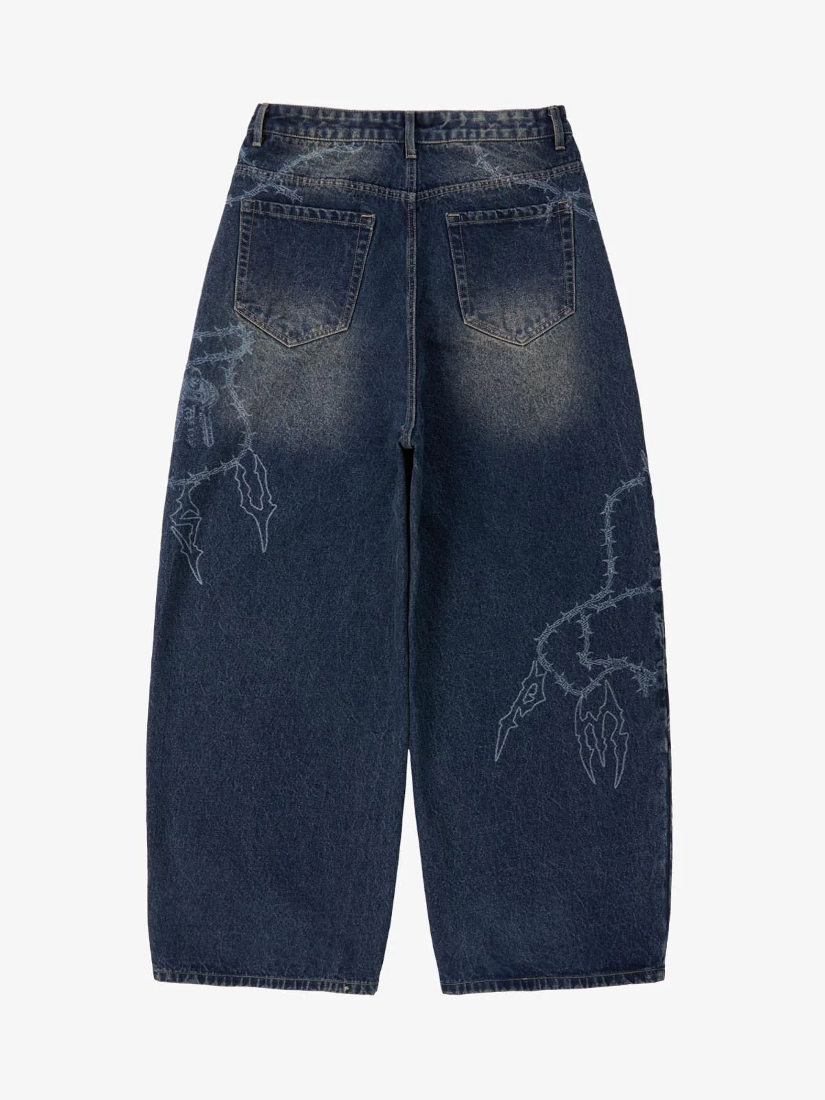 Original Retro Thorn and Key Pattern Laser-Burnout Baggy Jeans - 2595 - Image 15