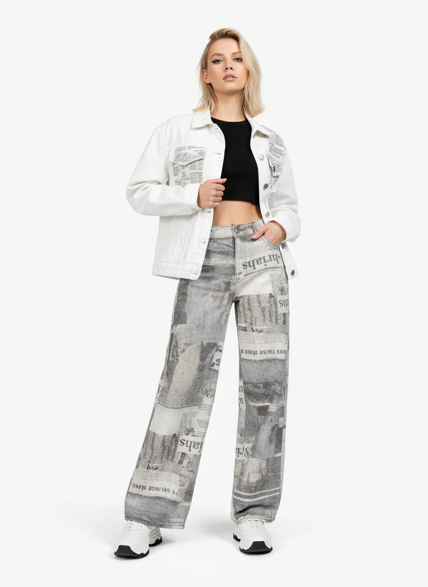 Graffiti Newspaper Baggy Jeans - 2404 - Image 3