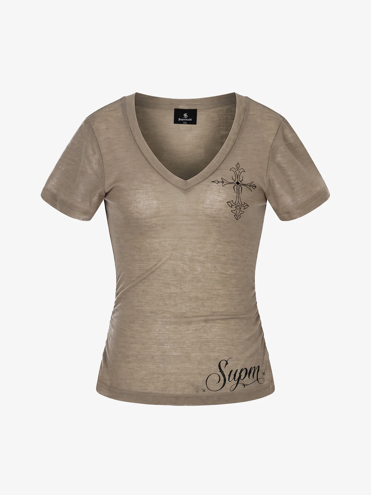 V Neck Cross Graphic Slim Fit T-Shirt - Image 6