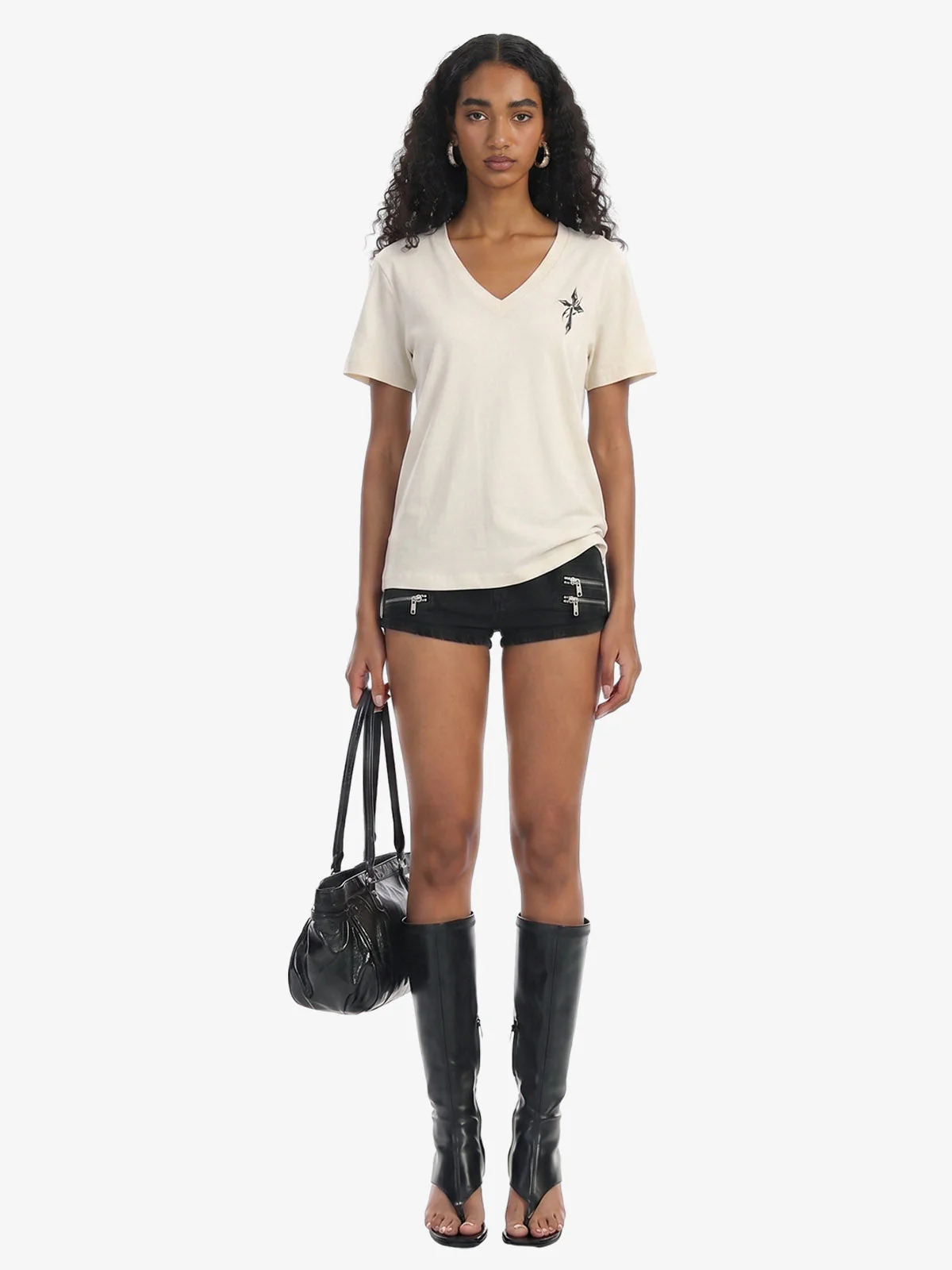 V Neck Minimal Graphic Slim Fit T-Shirt - Image 4