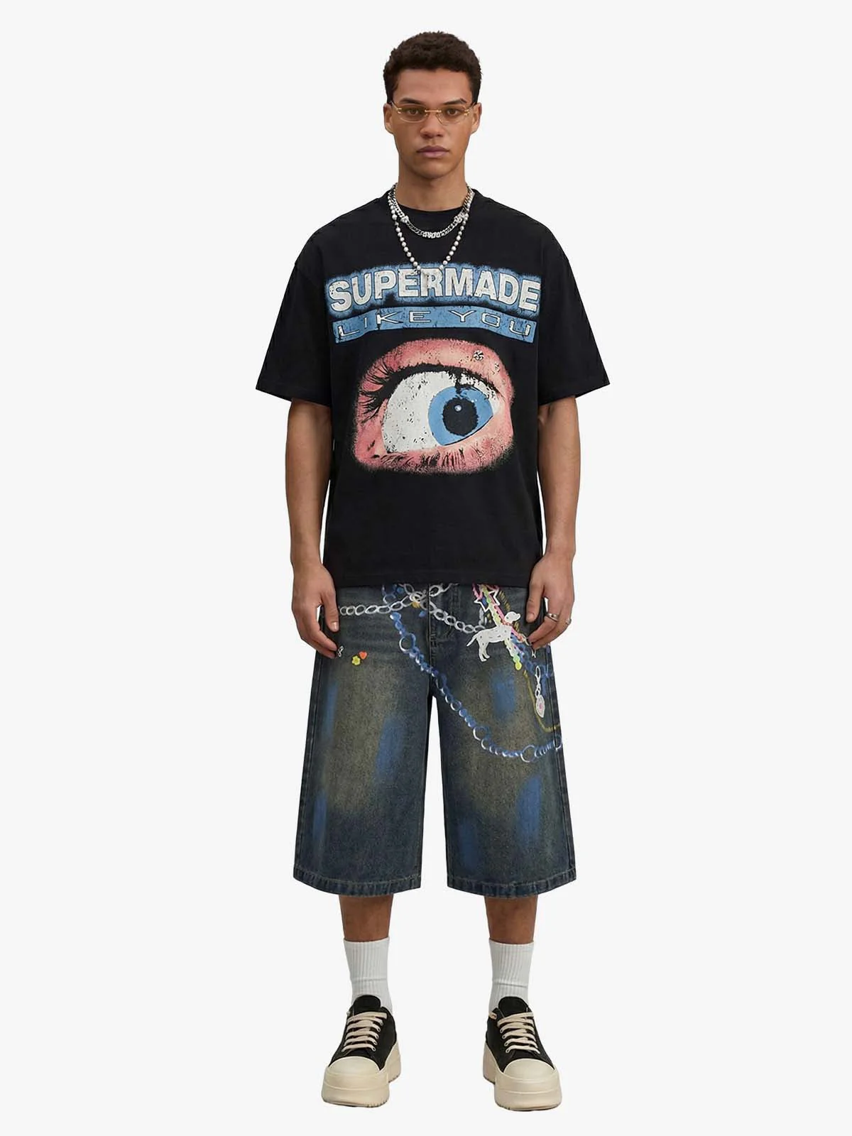 Waffle Knit Eye Graphic Letter Print T-Shirt - Image 4