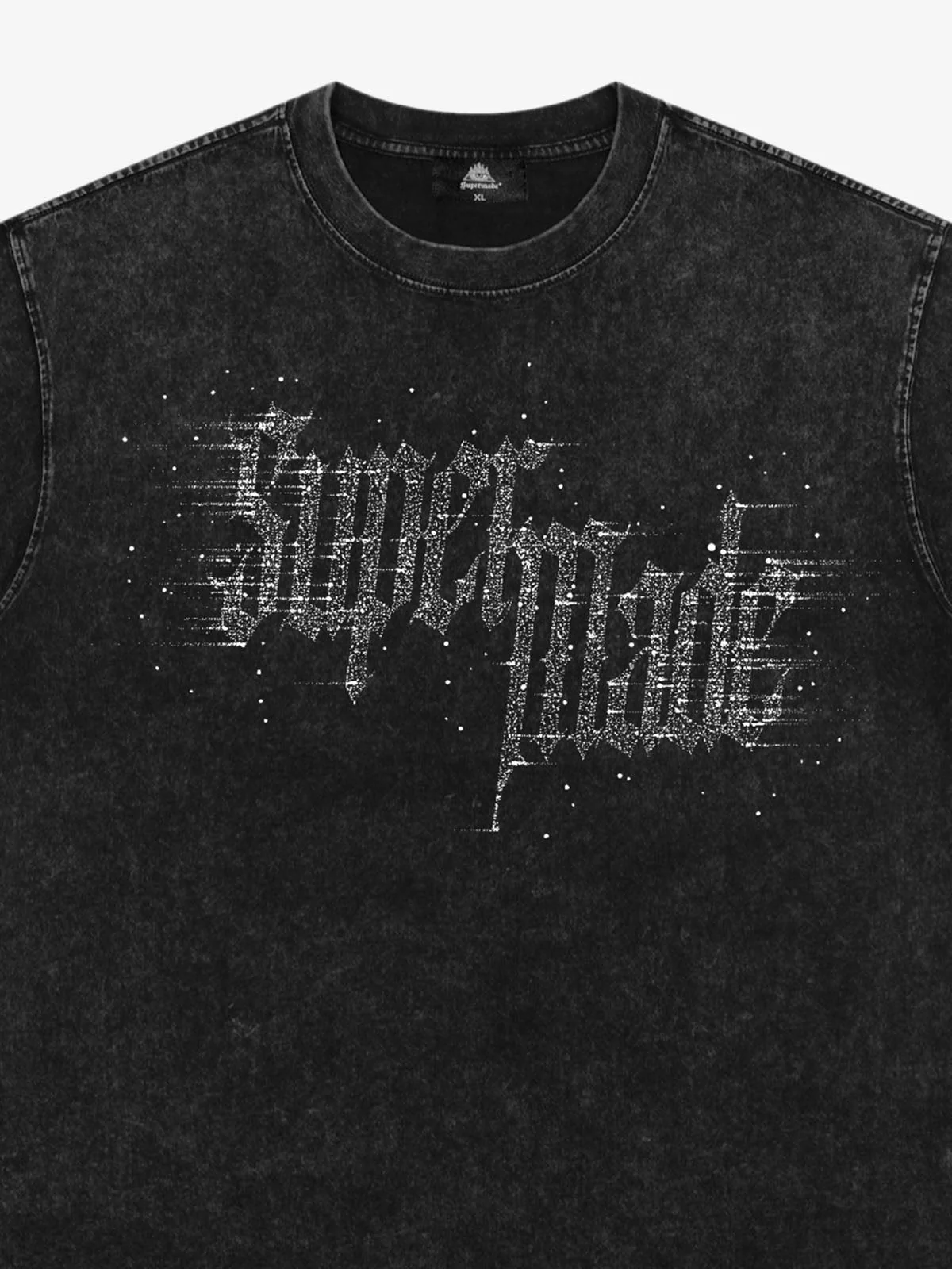 Washed Gothic Letter Imitation Diamond T-Shirt - Image 4
